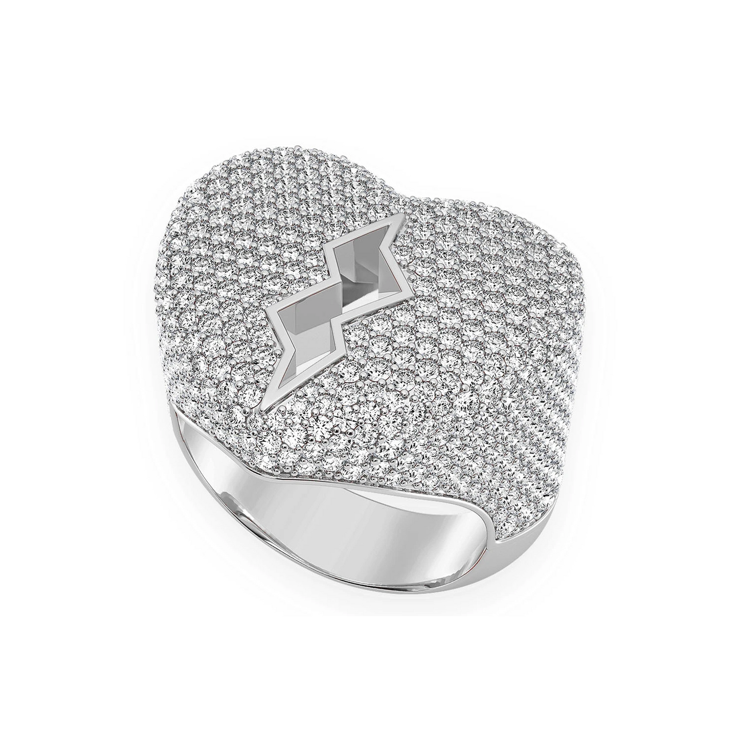 Broken Heart Signet Ring in 14K white gold, detail view