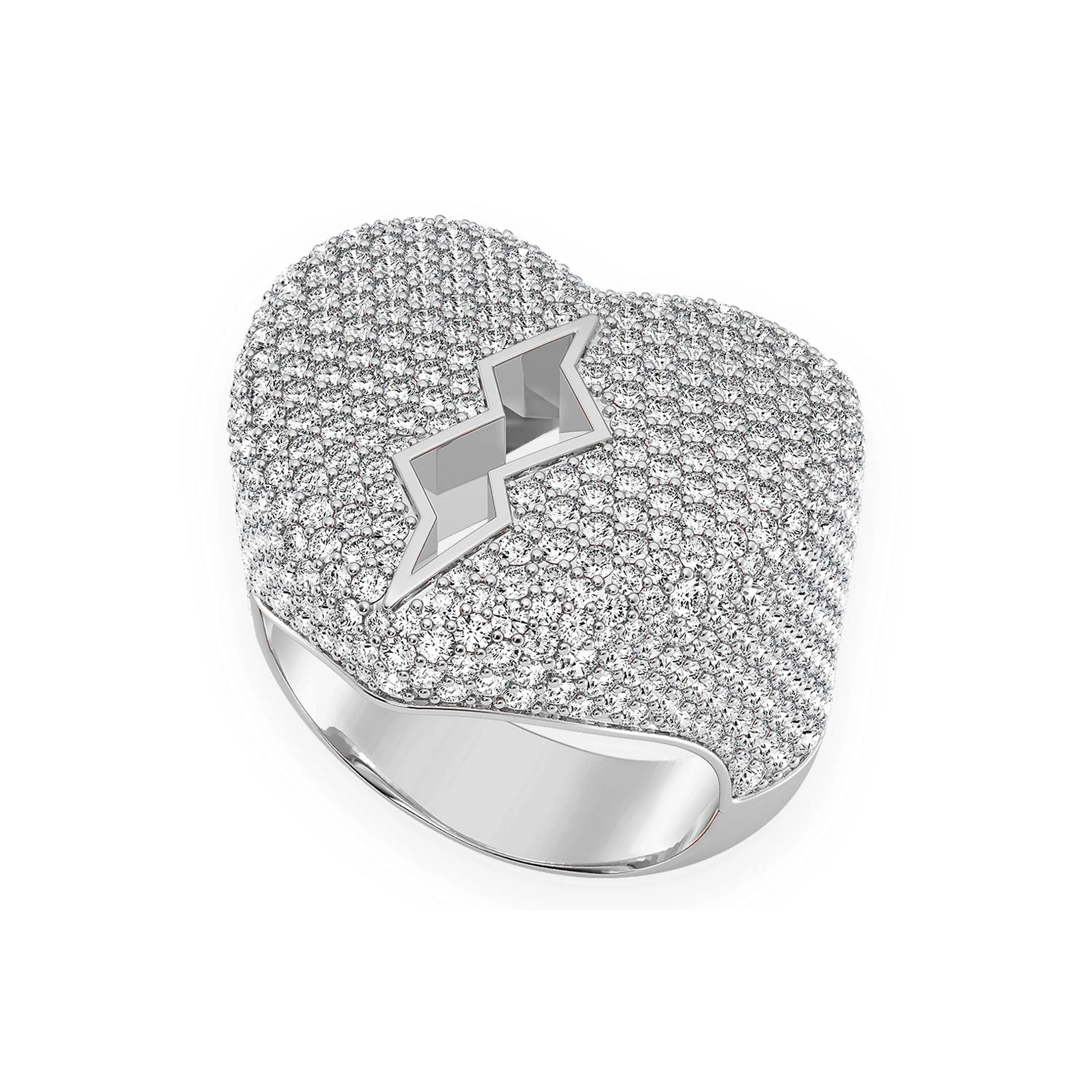 Broken Heart Signet Ring in 14K white gold, detail view