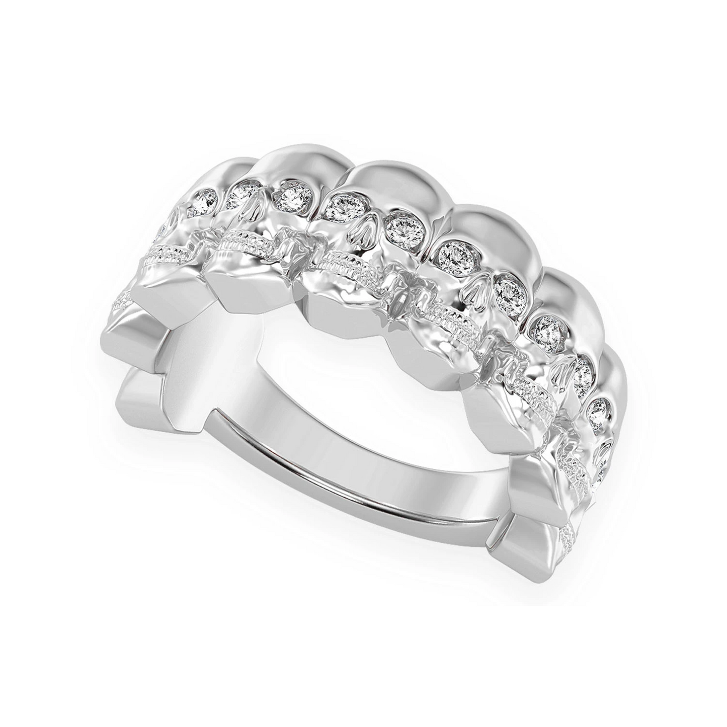 Nine Skull Diamond Ring in 14K rose gold, angled view