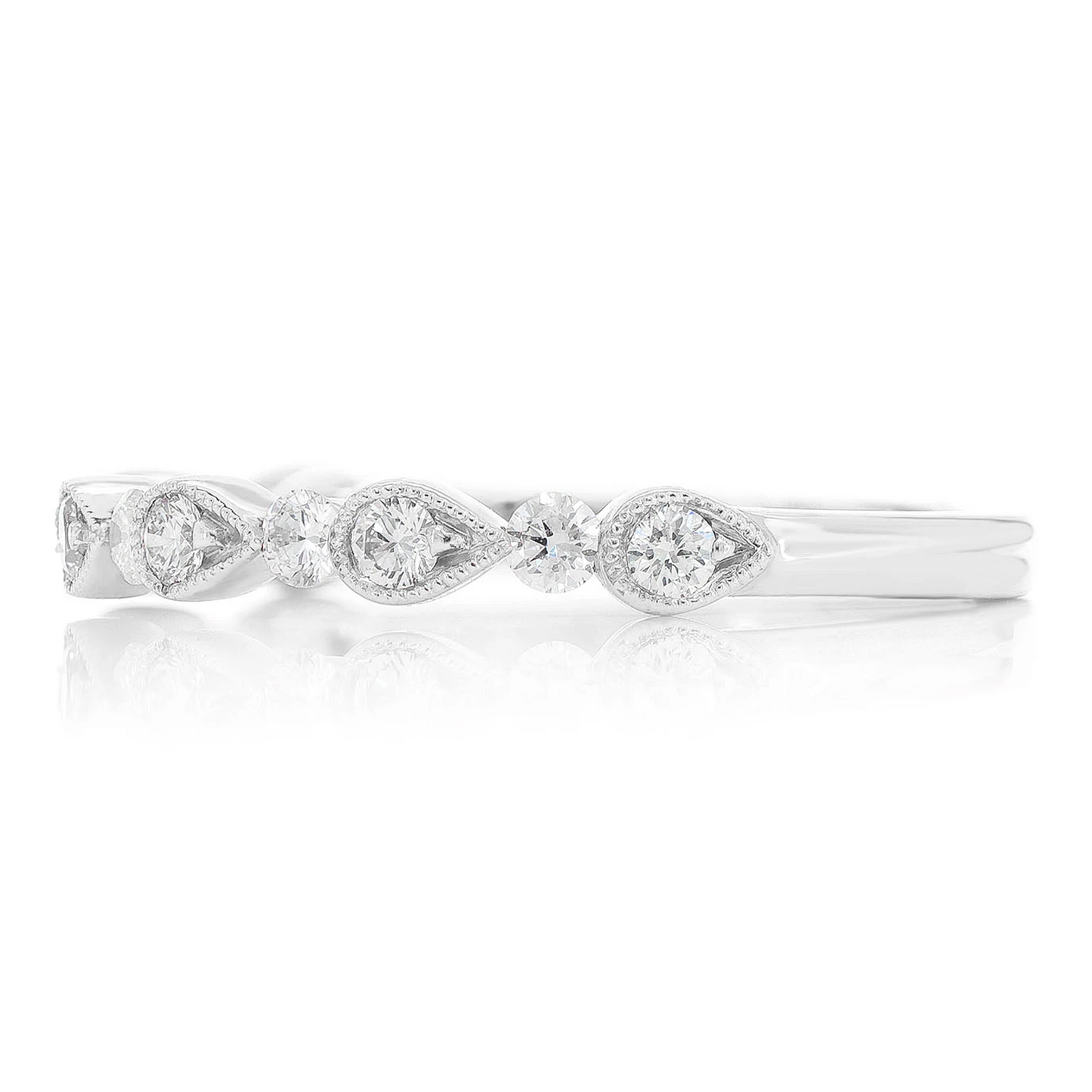 Round & Pear Bezel Stackable Diamond Ring in 14K white gold, alternate view