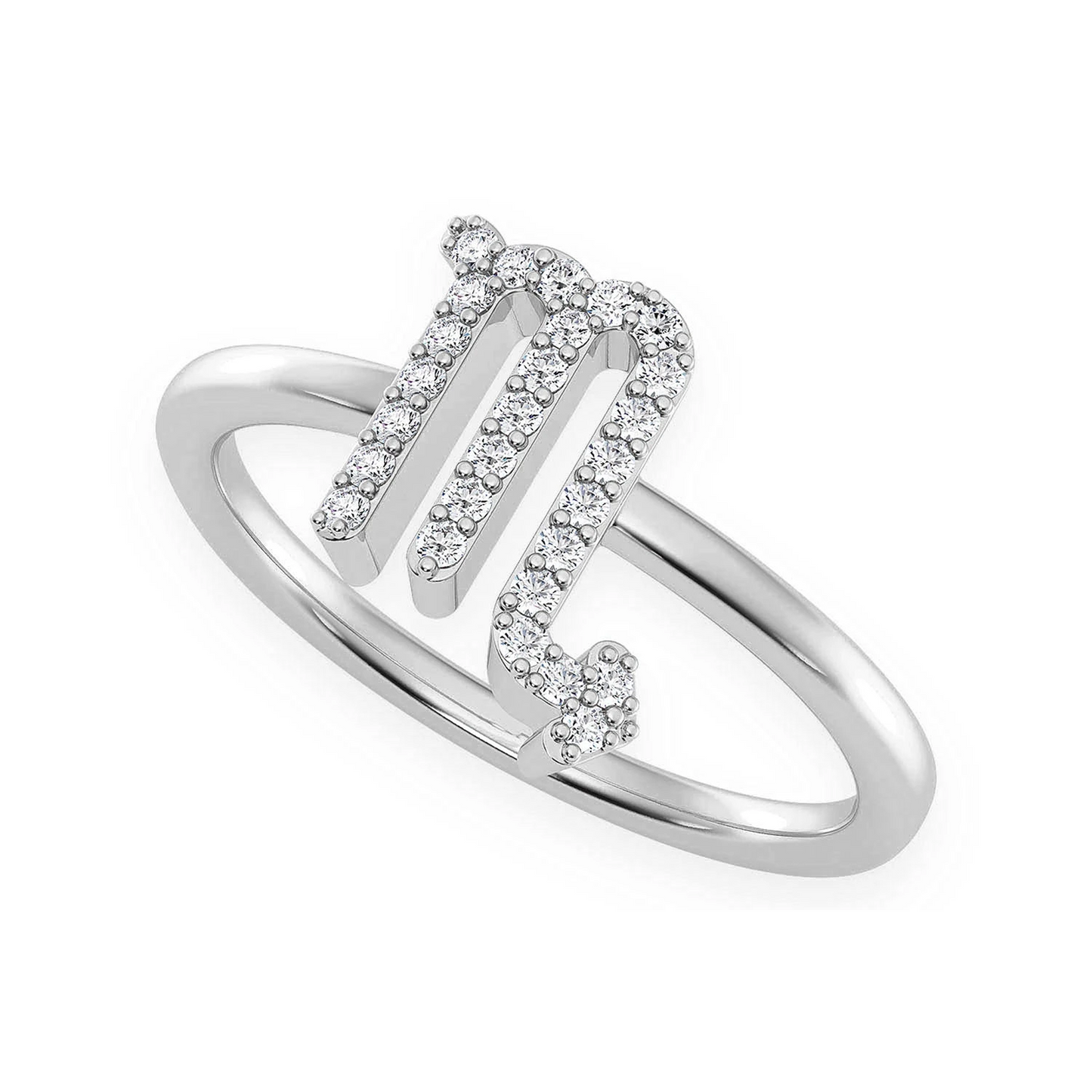 Zodiac Diamond Ring in 14K white gold, Scorpio design, detail view