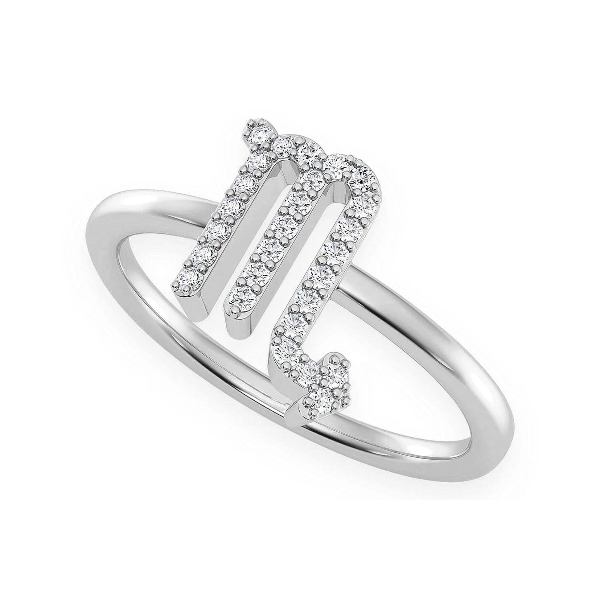 Zodiac Diamond Ring in 14K white gold, Scorpio design, detail view