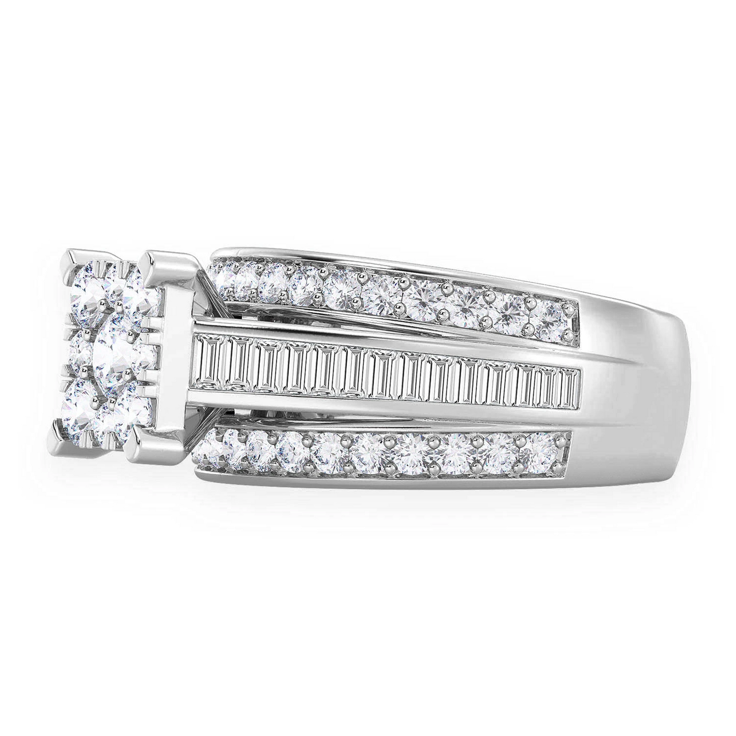 Cathedral Channel Baguette Engagement Ring in 14K white gold, alternate view
