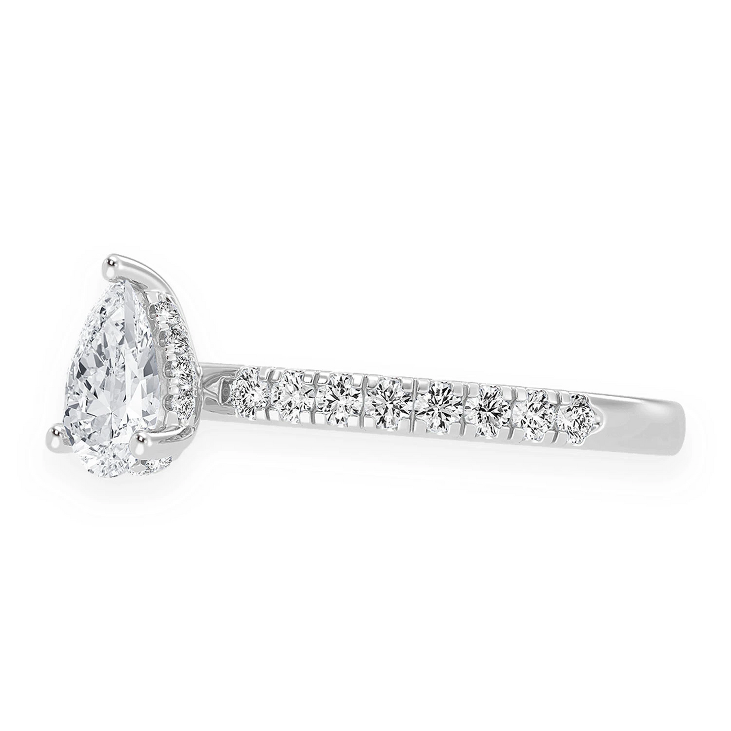 Signature One Row Under Halo Diamond Ring in 14K white gold, detail view