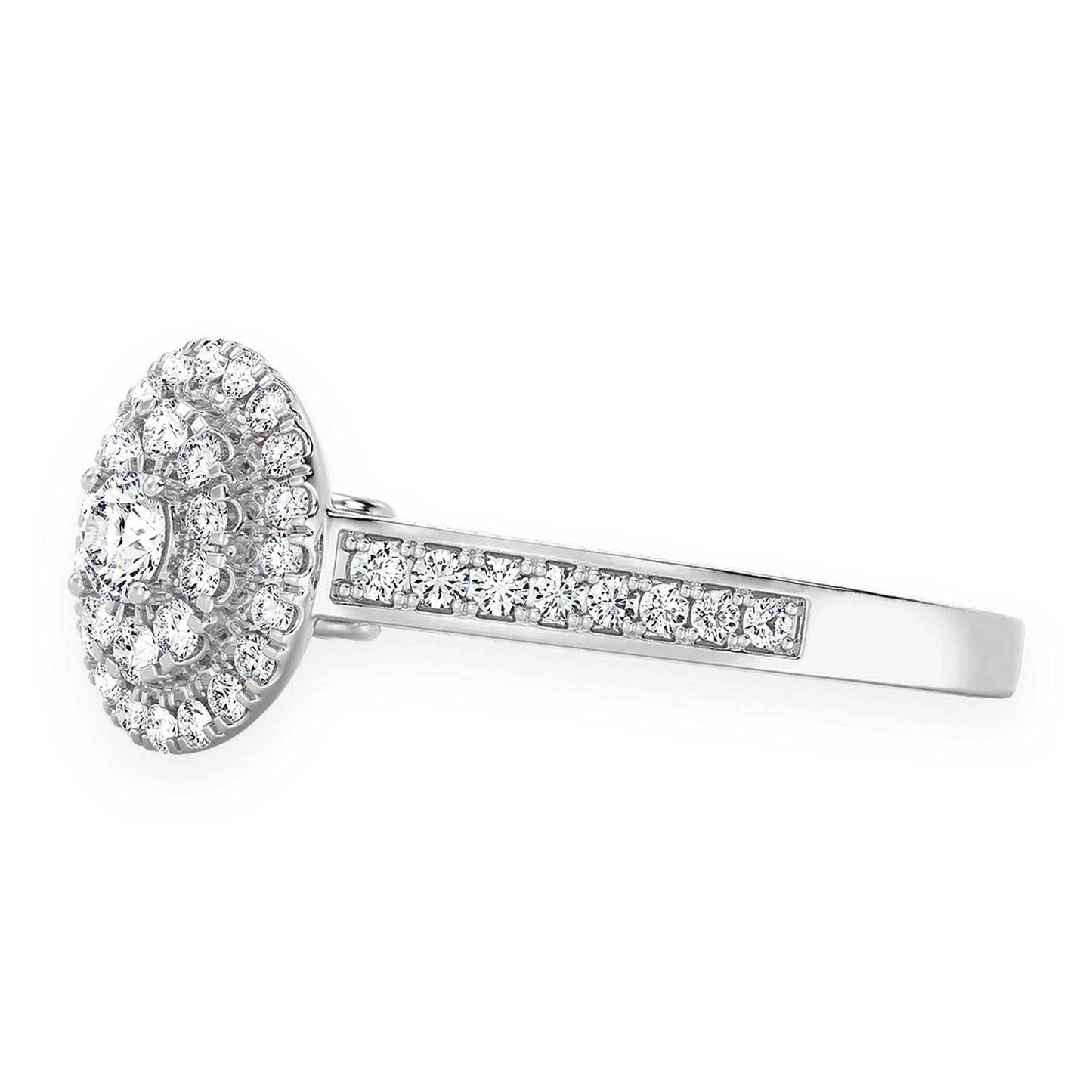 Layered Oval Diamond Engagement Ring in 14K white gold, detail view
