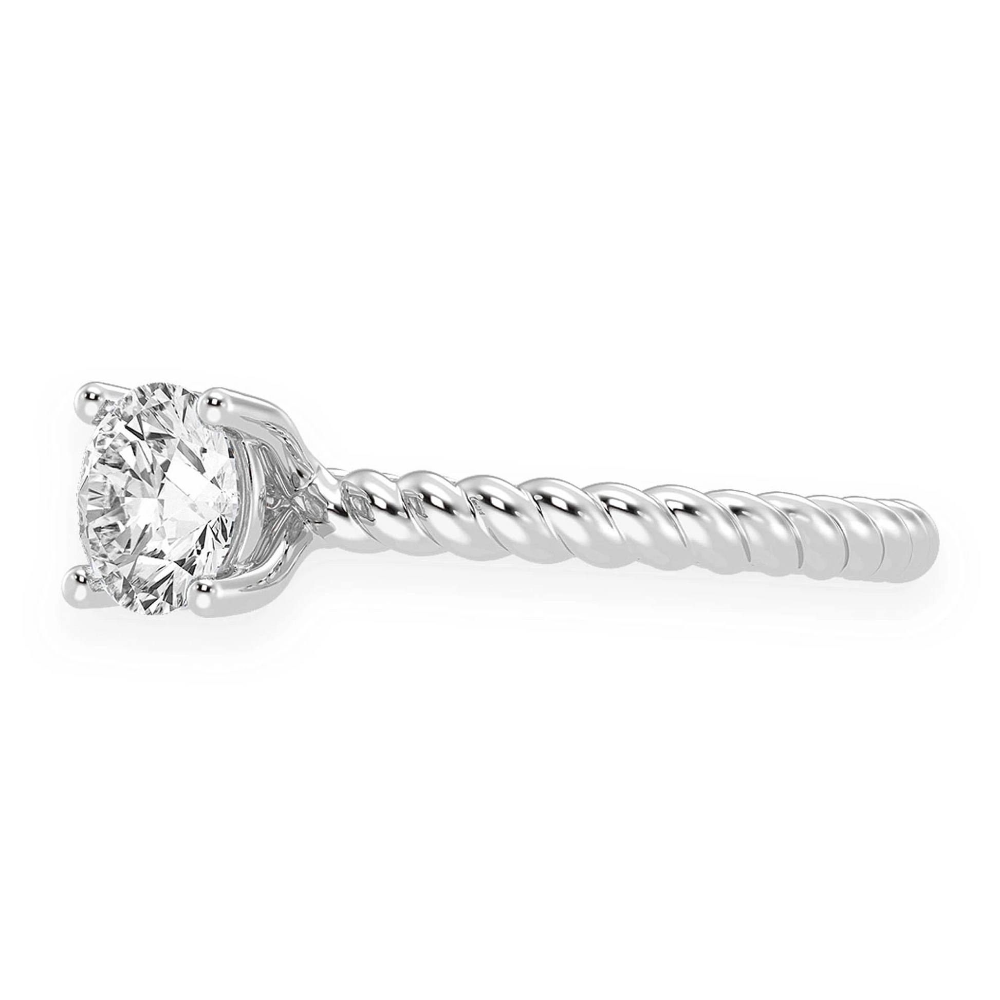 Classic Twist Band Solitaire Diamond Ring in 14K white gold, detail view