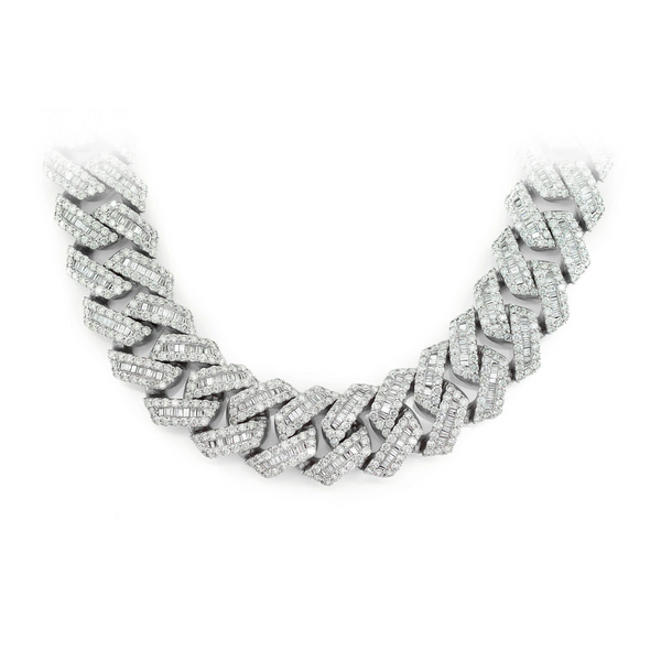 19mm Raised Baguette Diamond Cuban Link Necklace