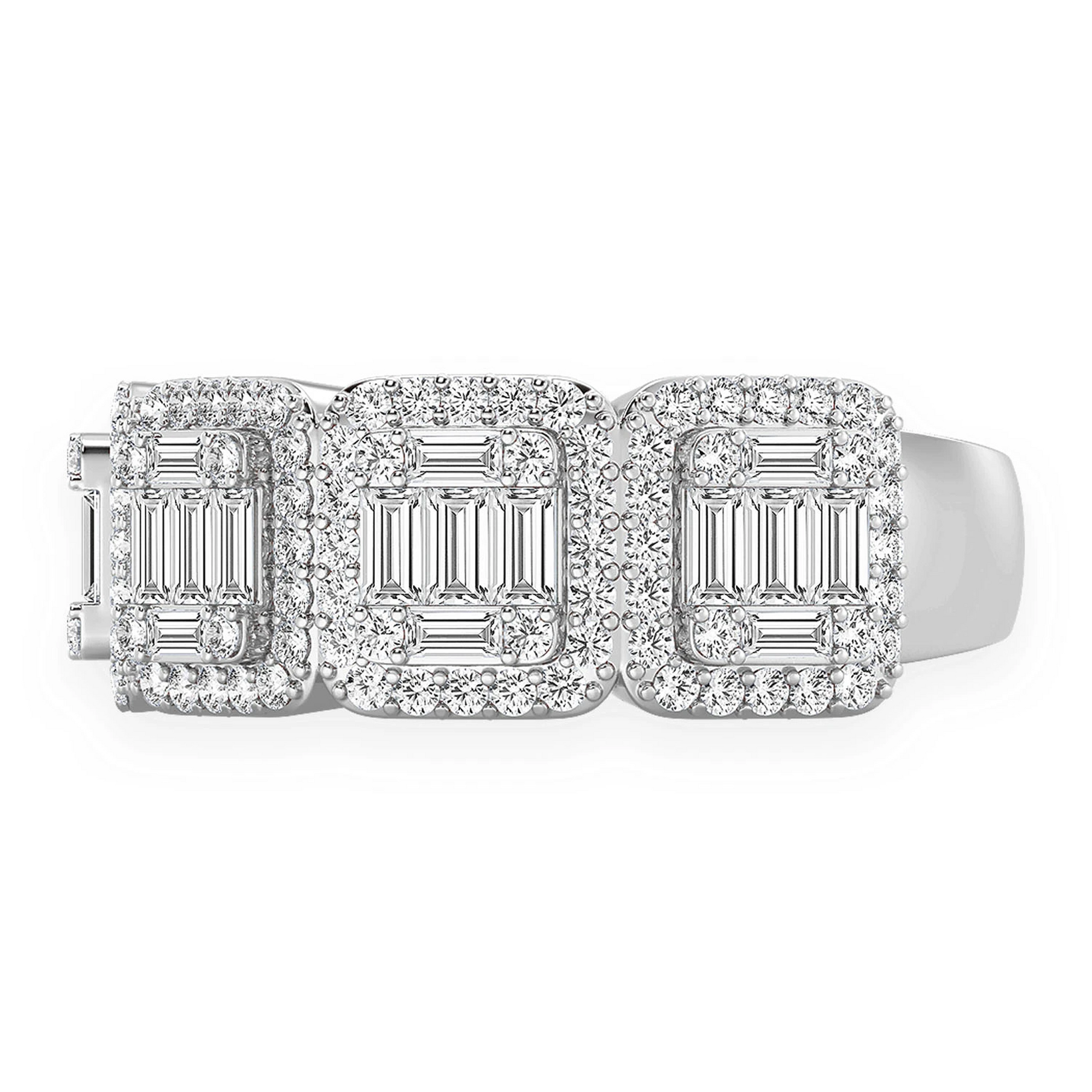 Baguette & Round Diamond Band Ring in 14K white gold, detail view