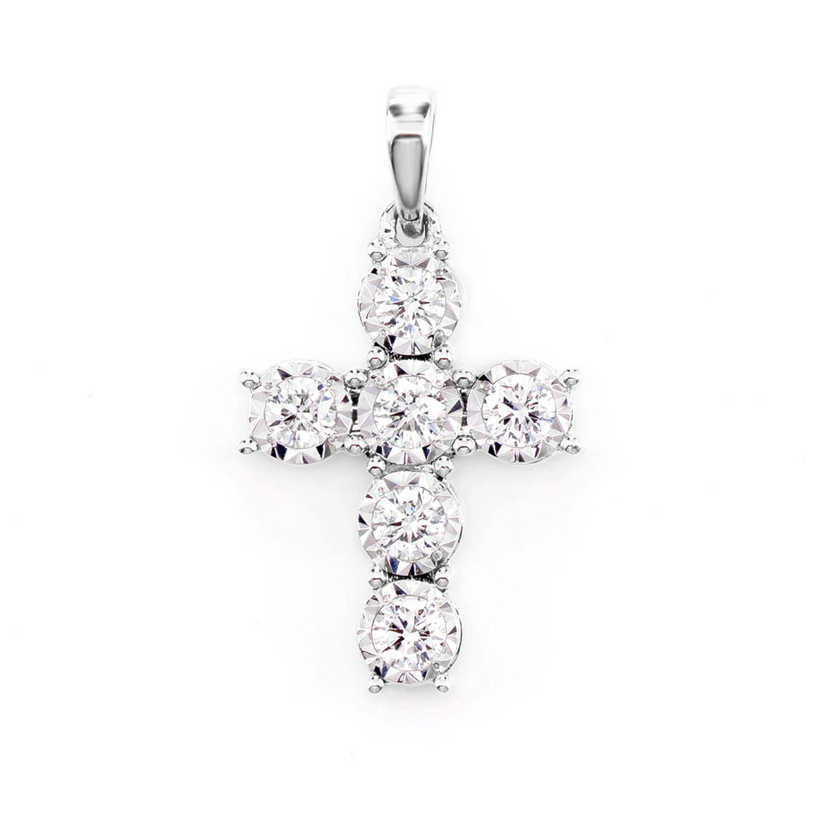 Six Stone Miracle Set Diamond Cross Pendant 0.33ctw
