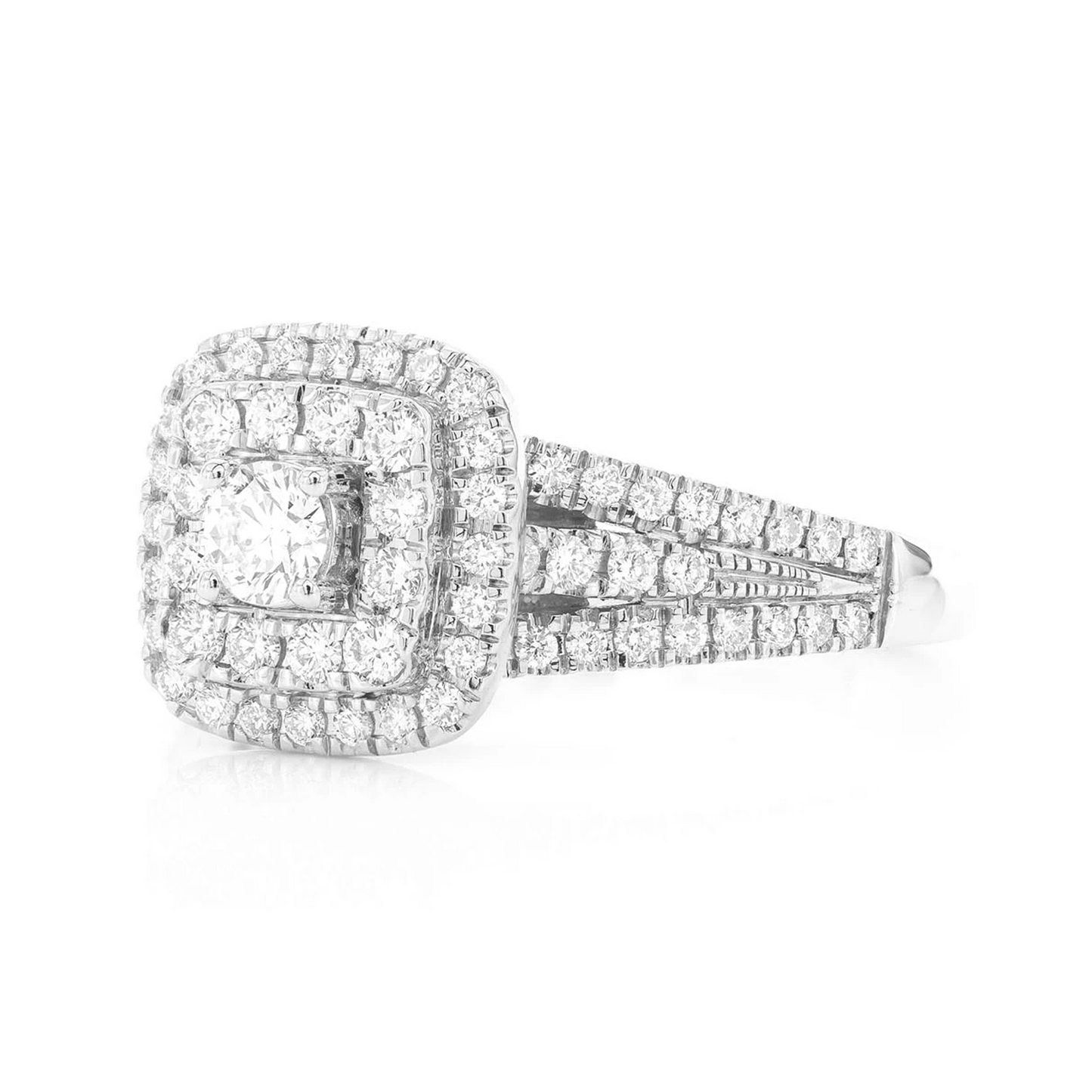 Classic Two Tier Cushion Halo Diamond Ring in 14K white gold, side view