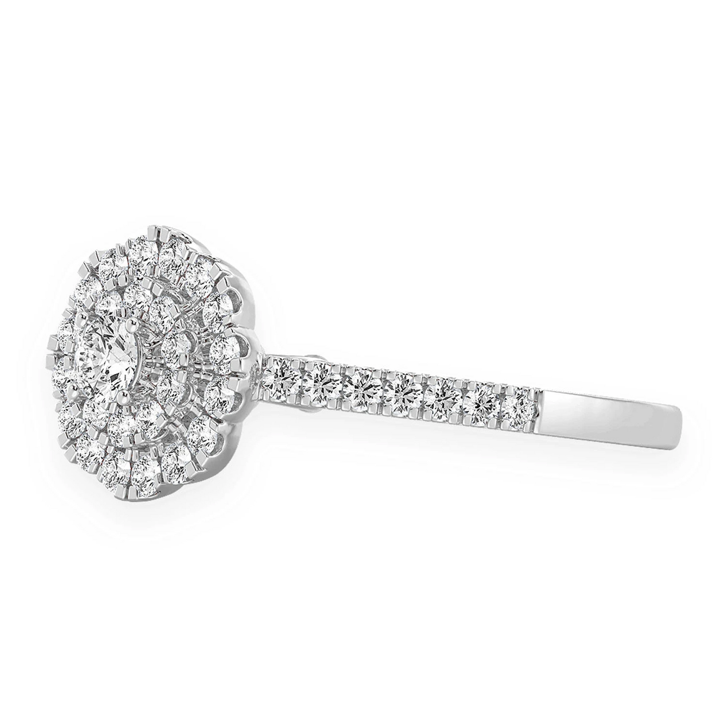 Single Band Floral Diamond Engagement Ring in 14K white gold, side view