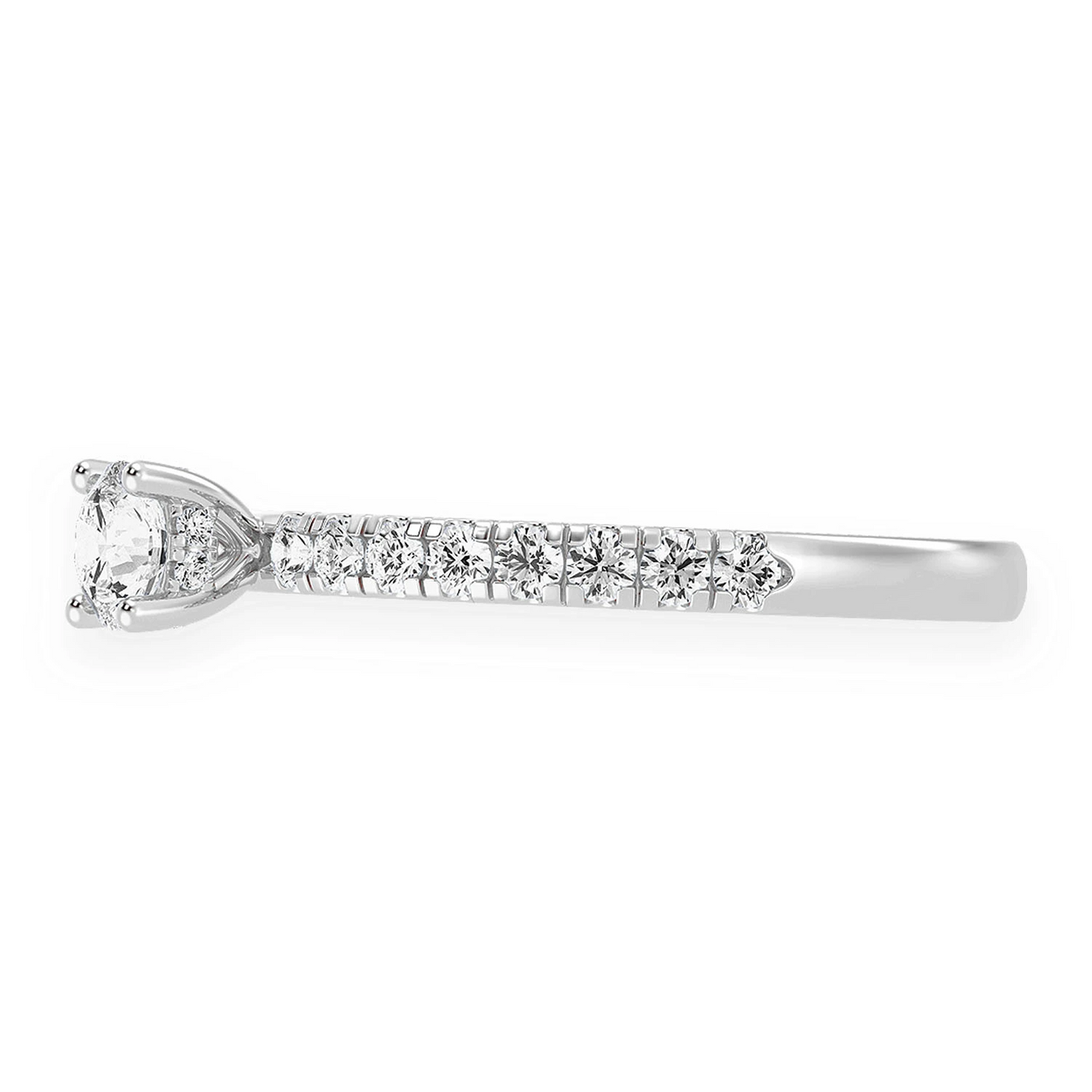 Classic One Row Under Halo Diamond Ring in 14K white gold, detail view