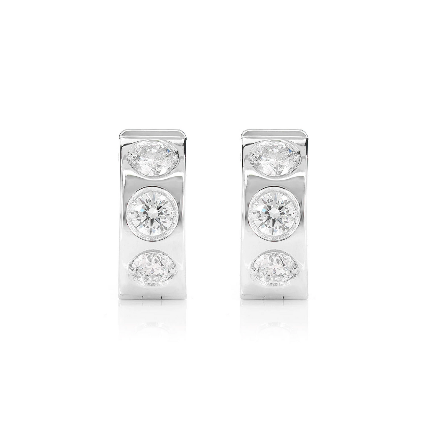 Three Stone Gypsy Set Diamond Huggie Hoop Earrings