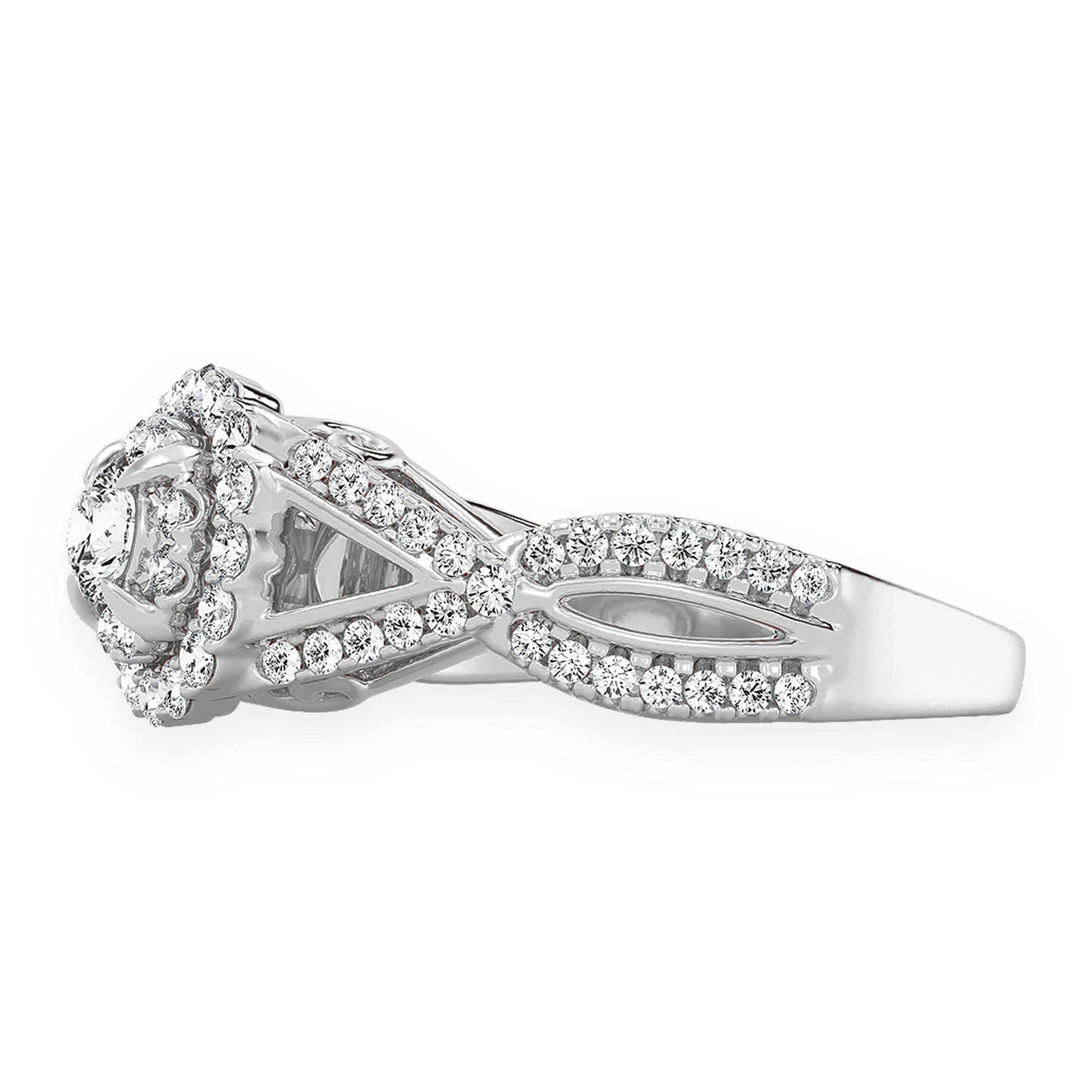 Double Band Halo Diamond Ring in 14K white gold, detail view