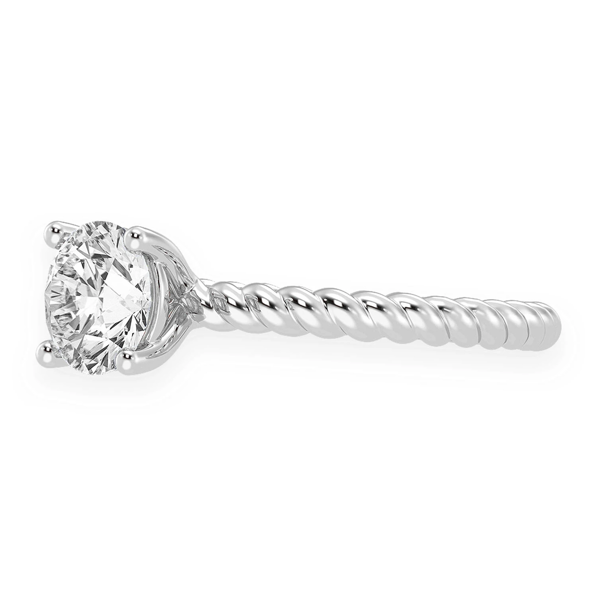 Twist Band Solitaire Diamond Ring in 14K white gold, detail view