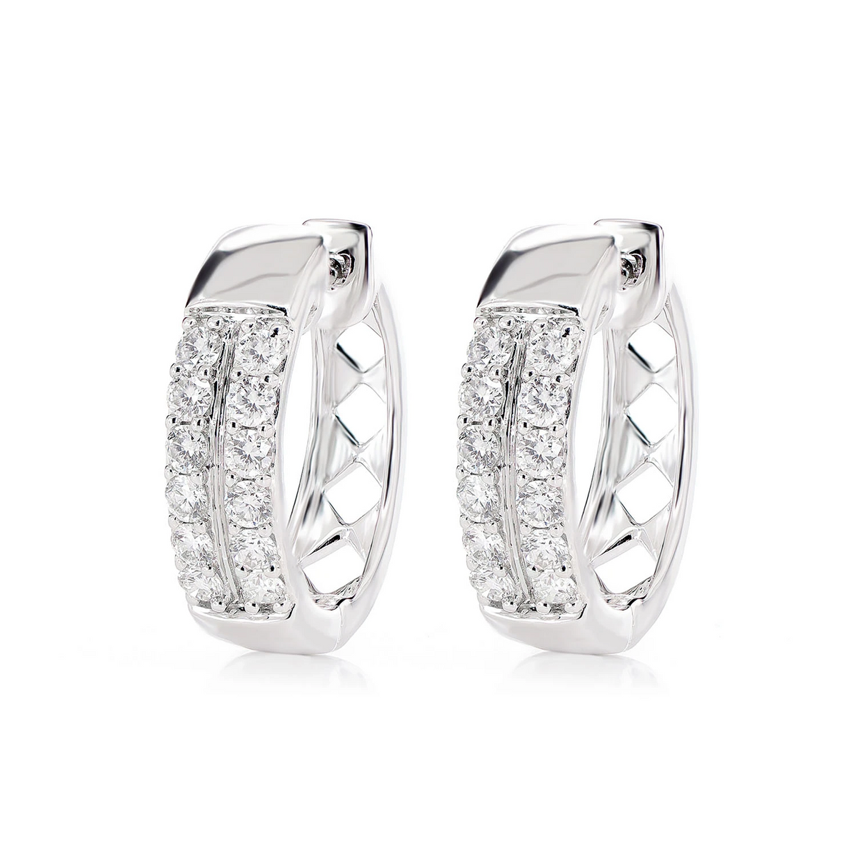 Two Row Split Diamond Hoop Earrings