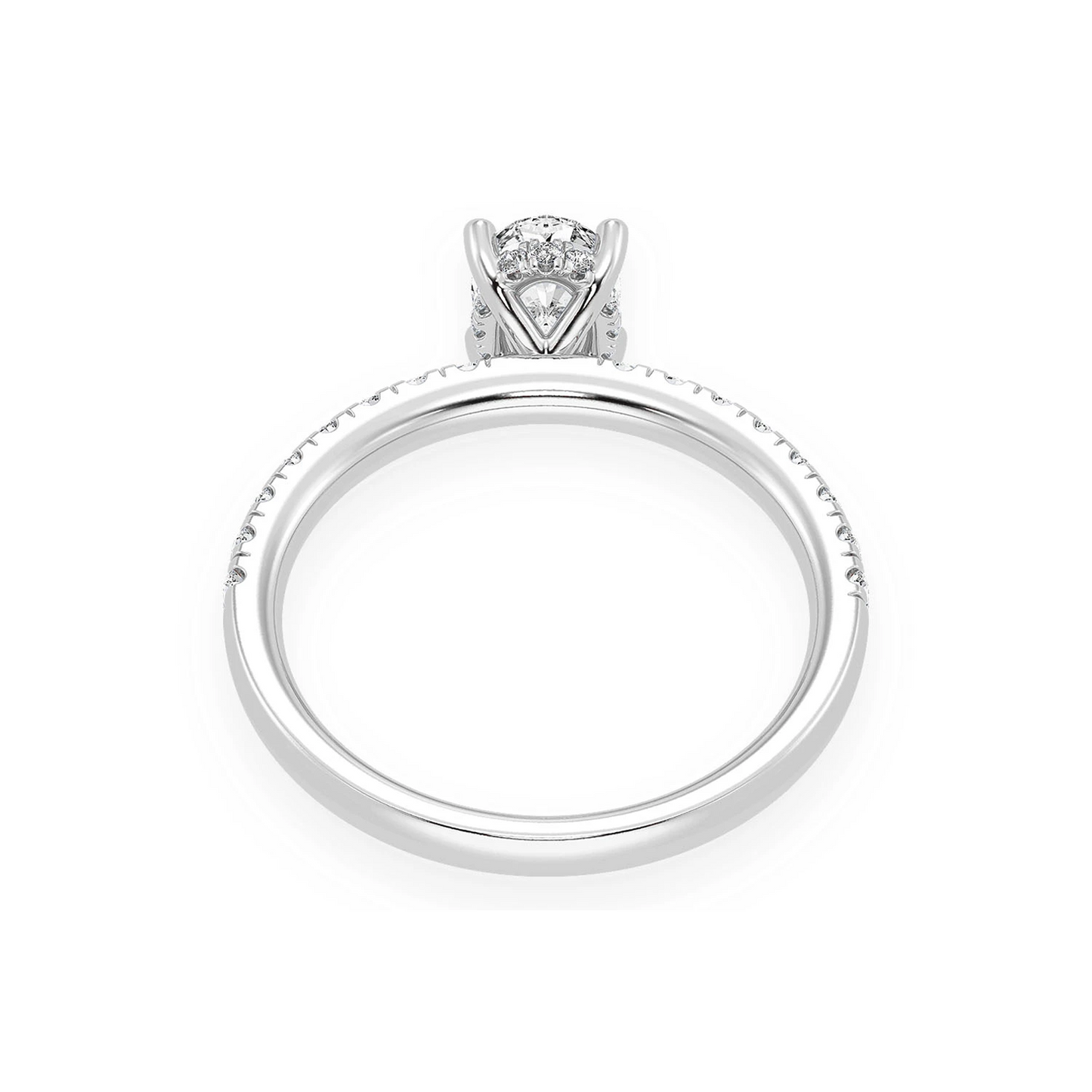 Oval Solitaire One Row Under Halo Ring in 14K white gold, alternate view