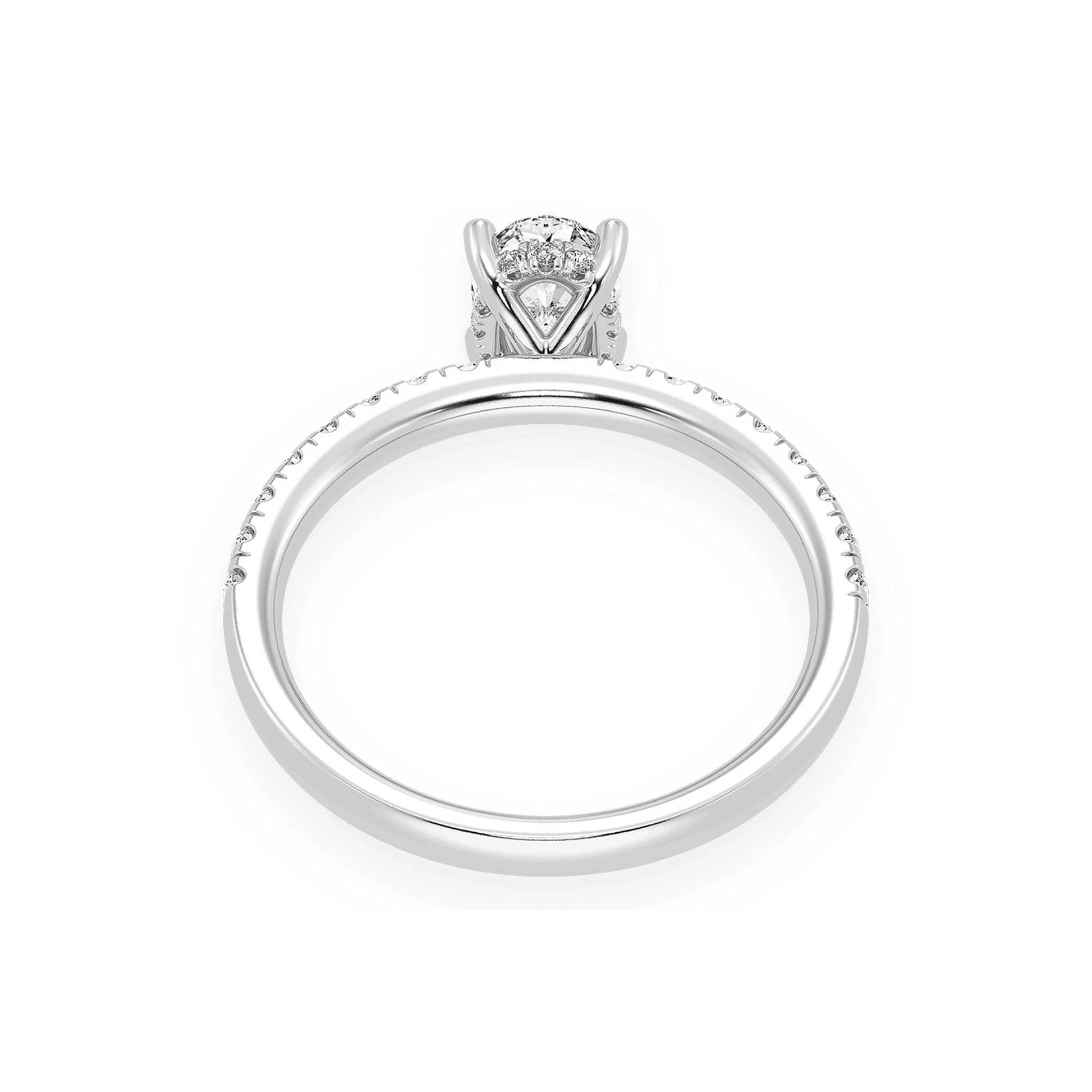 Oval Solitaire One Row Under Halo Ring in 14K white gold, alternate view