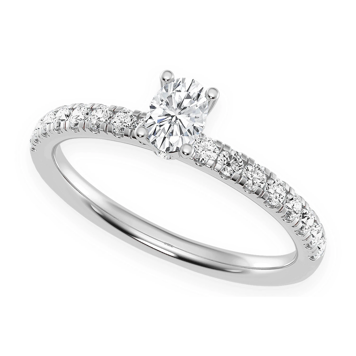 One Row Under Halo Diamond Ring in 14K white gold, angled view