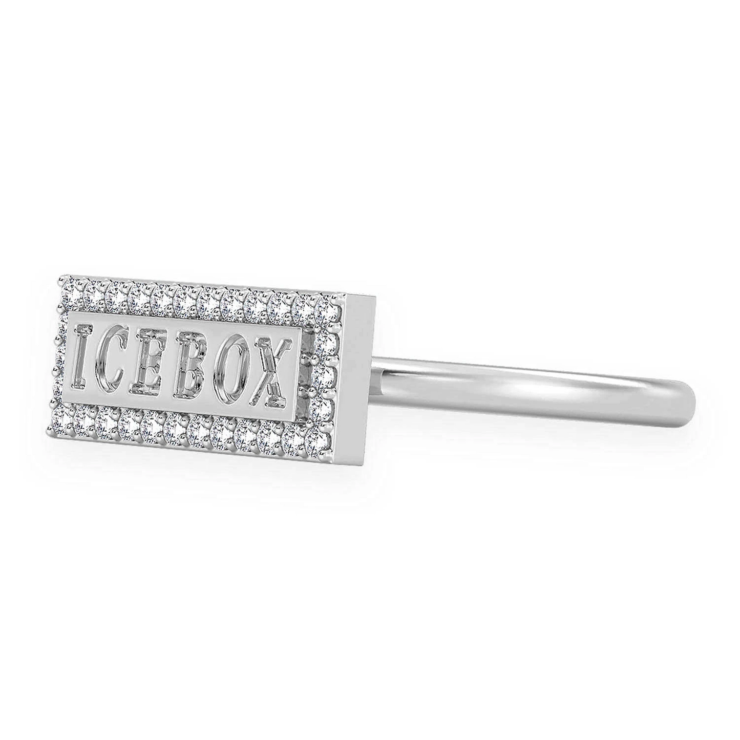 Icebox Logo Silhouette Diamond Ring in 14K white gold, detail view