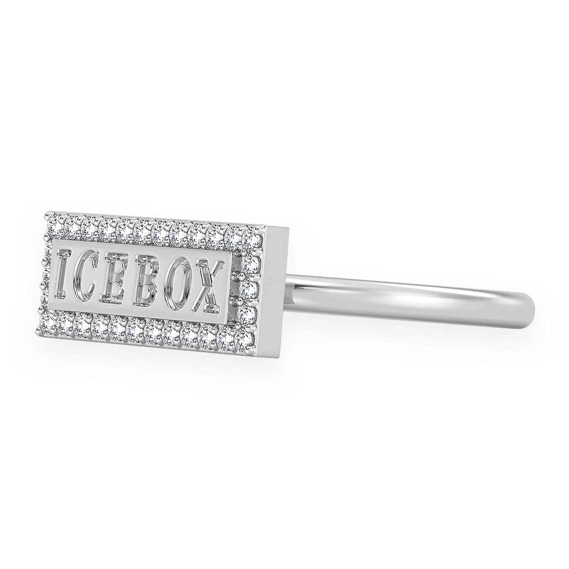 Icebox Logo Silhouette Diamond Ring in 14K white gold, detail view