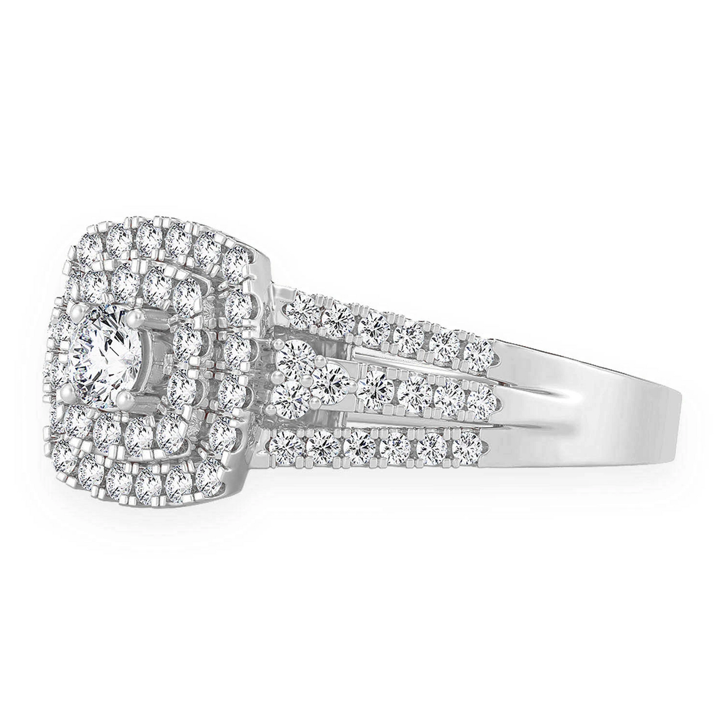 Princess Cut Double Halo Ring in 14K white gold, detail view