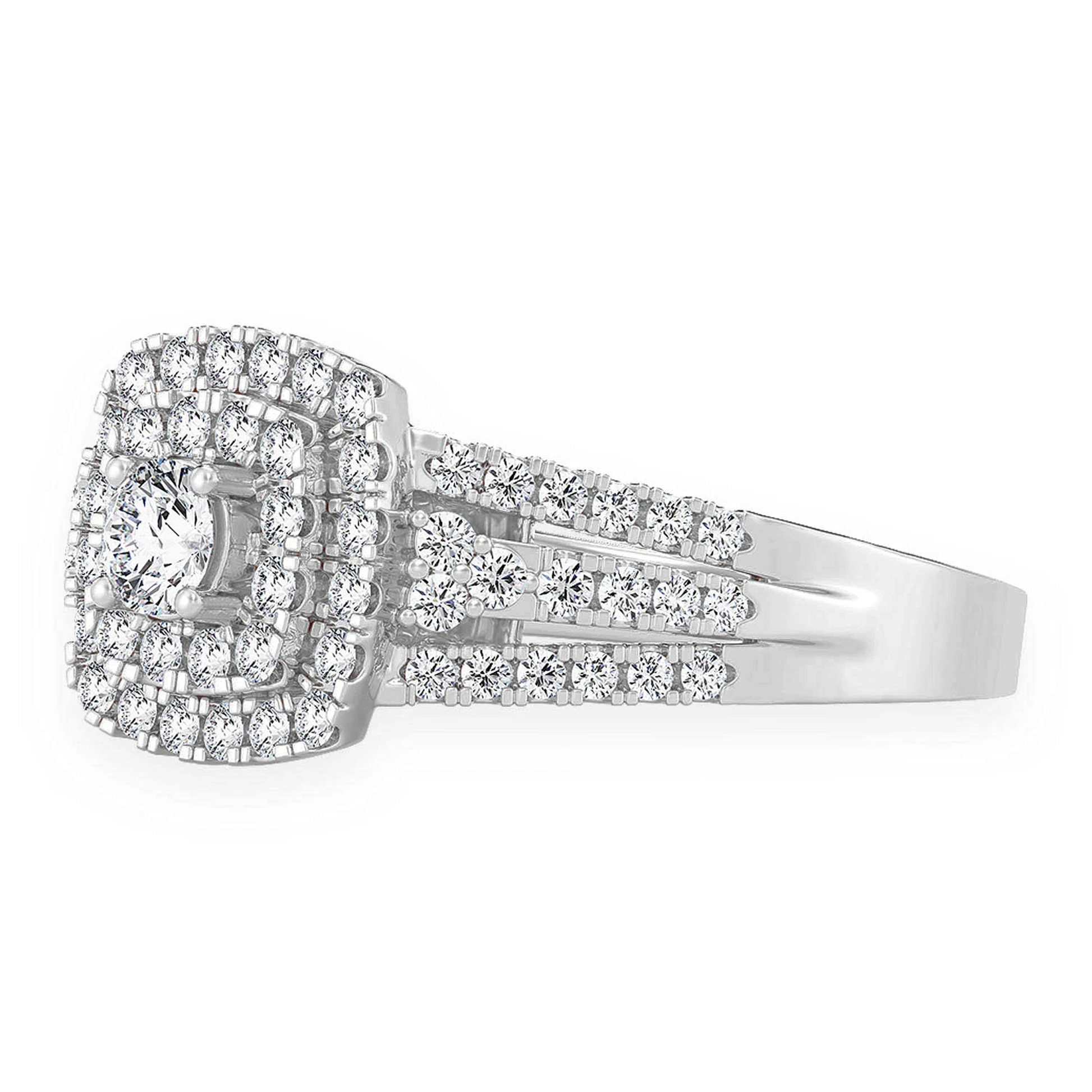 Princess Cut Double Halo Ring in 14K white gold, detail view