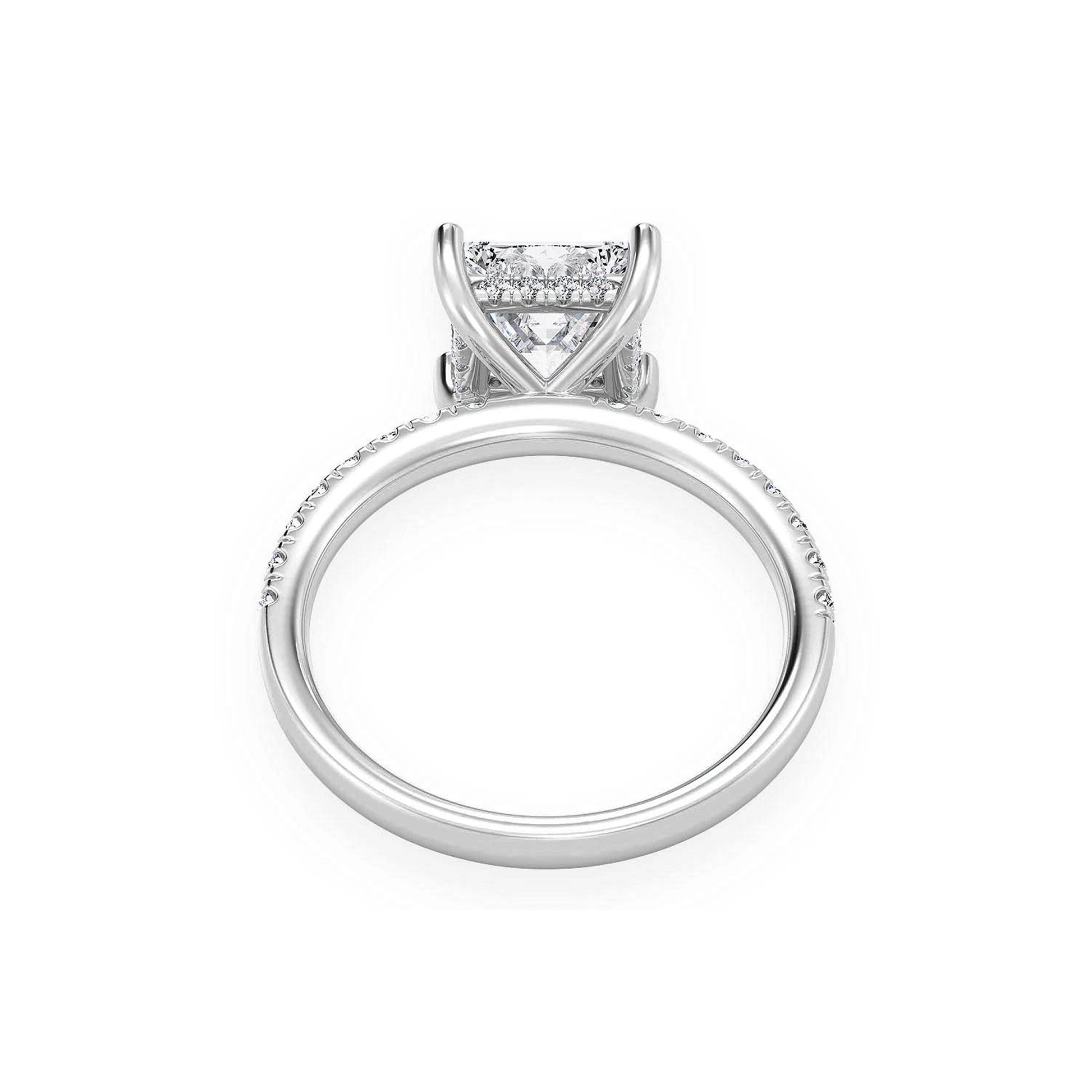 Princess Cut One Row Under Halo Ring in 14K white gold, alternate view