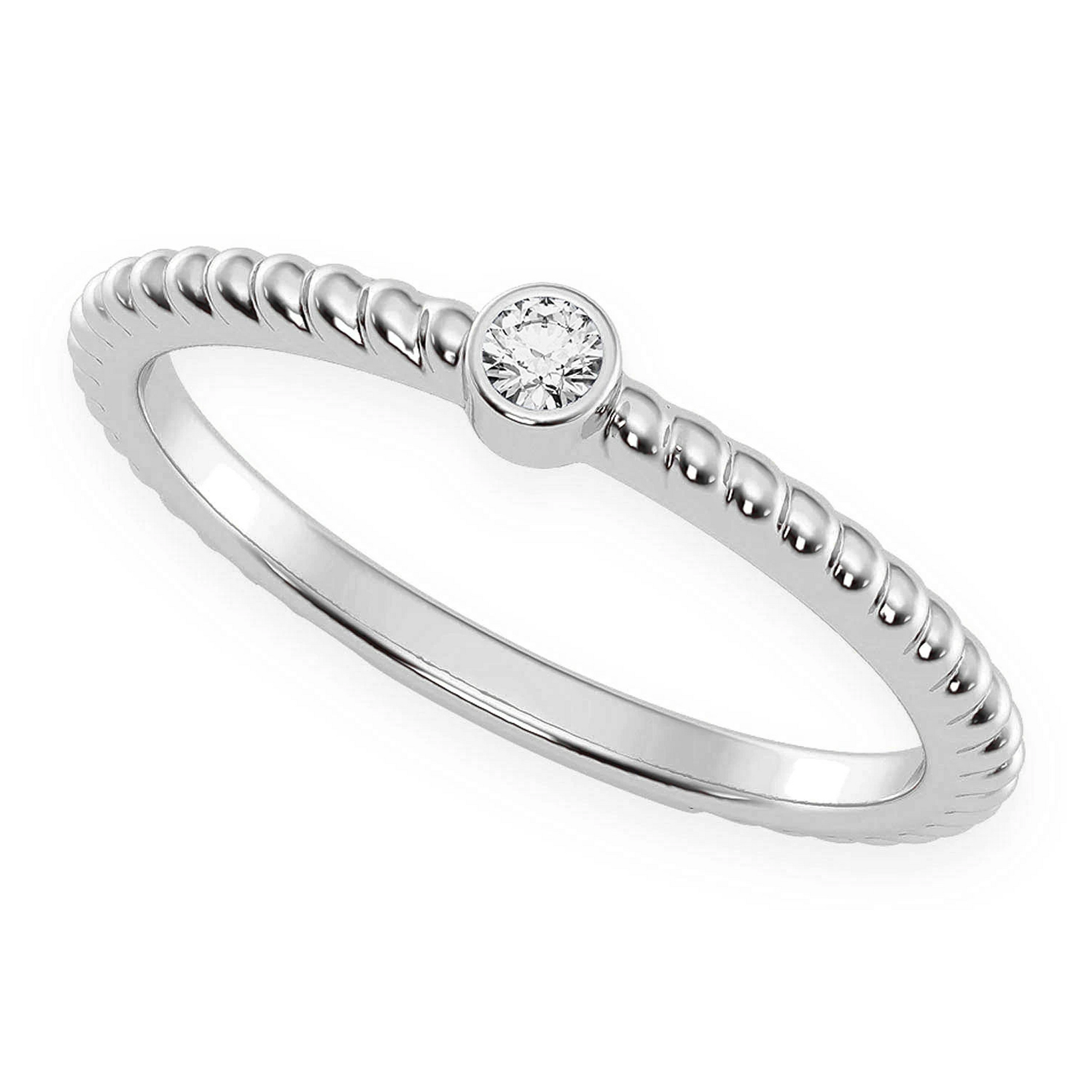 Princess Rope Bezel Diamond Ring in 14K white gold, angled view
