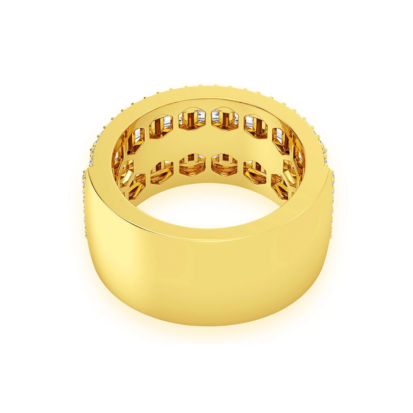 Super Baguette & Round Diamond Band Ring in 14K yellow gold, detail view