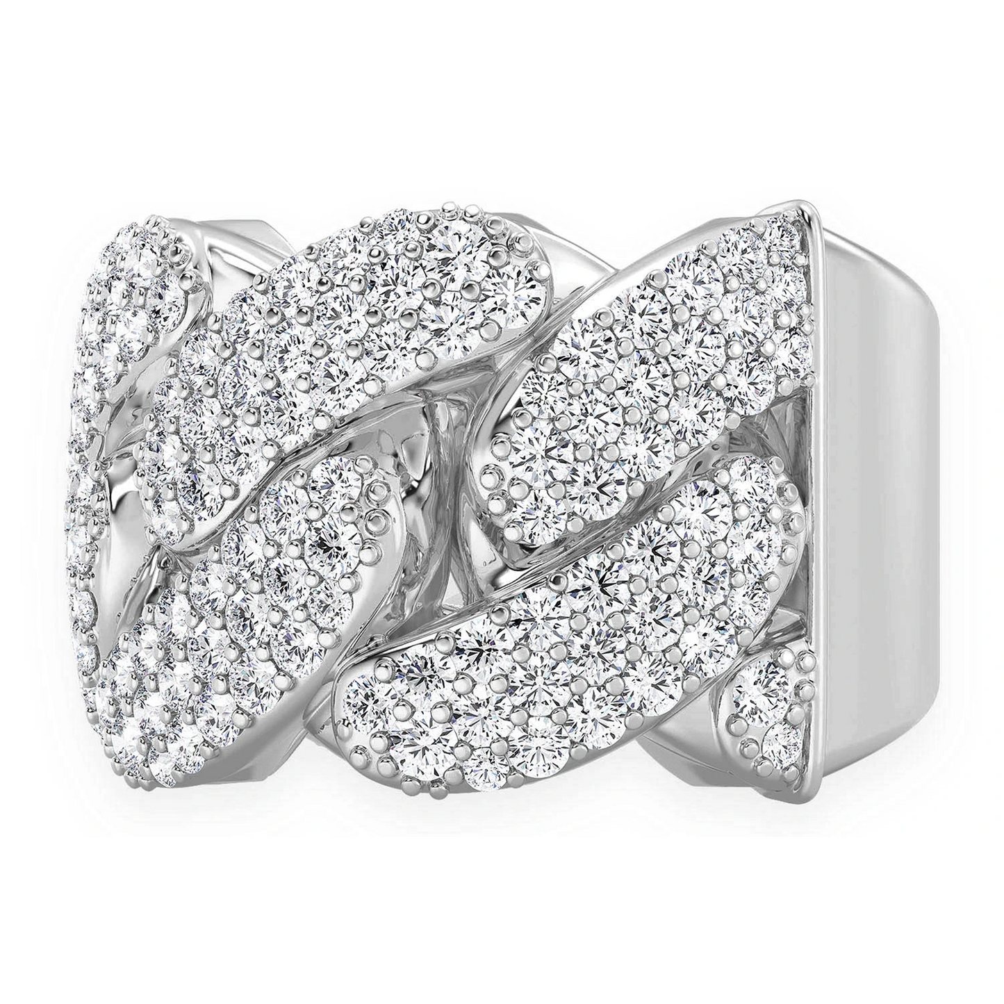 Iced Out Cuban Ring in 14K white gold, 13mm | 2.50ctw, side view