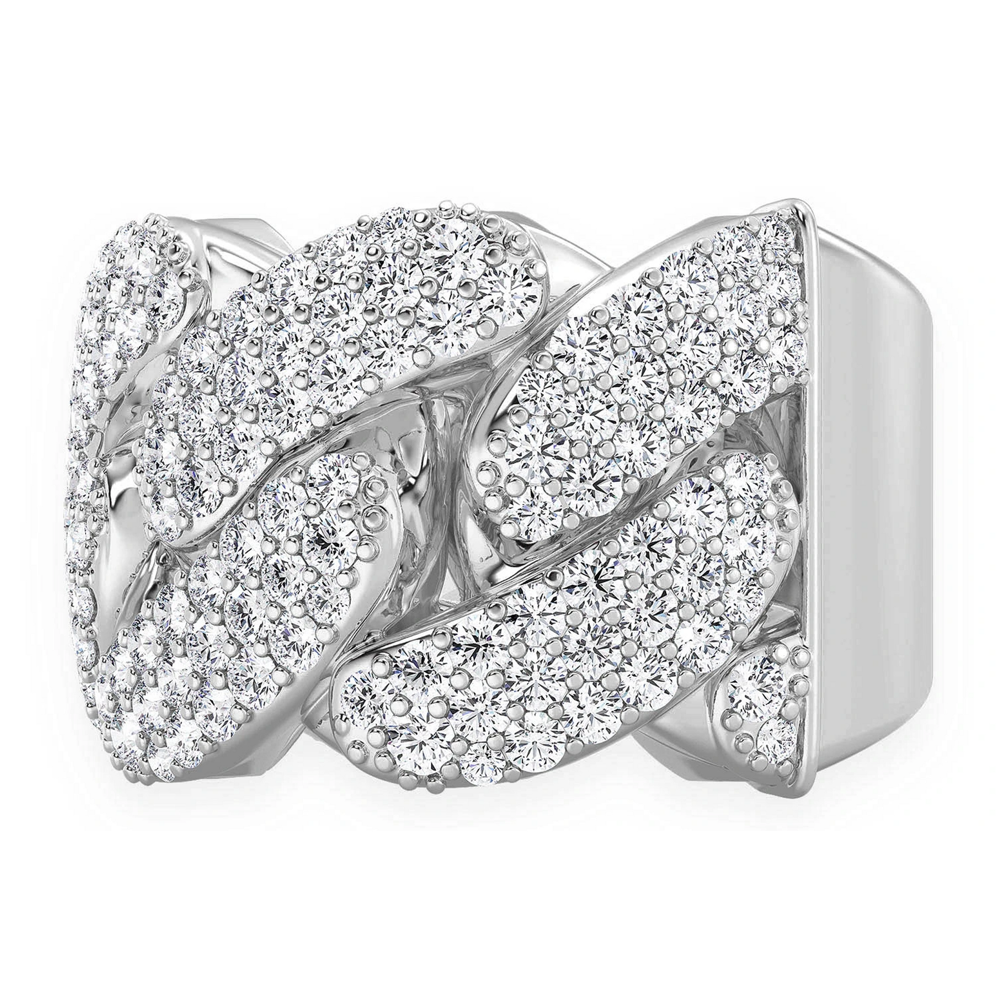 Iced Out Cuban Ring in 14K white gold, 13mm | 2.50ctw, side view