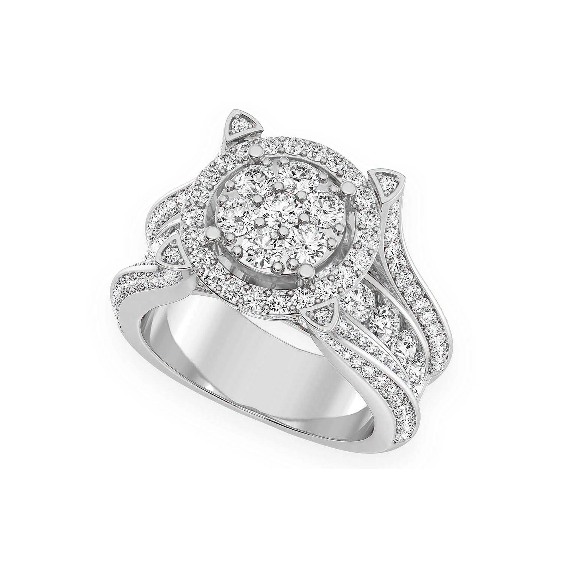 Mosaic Cluster Diamond Ring in 14K white gold, angled view