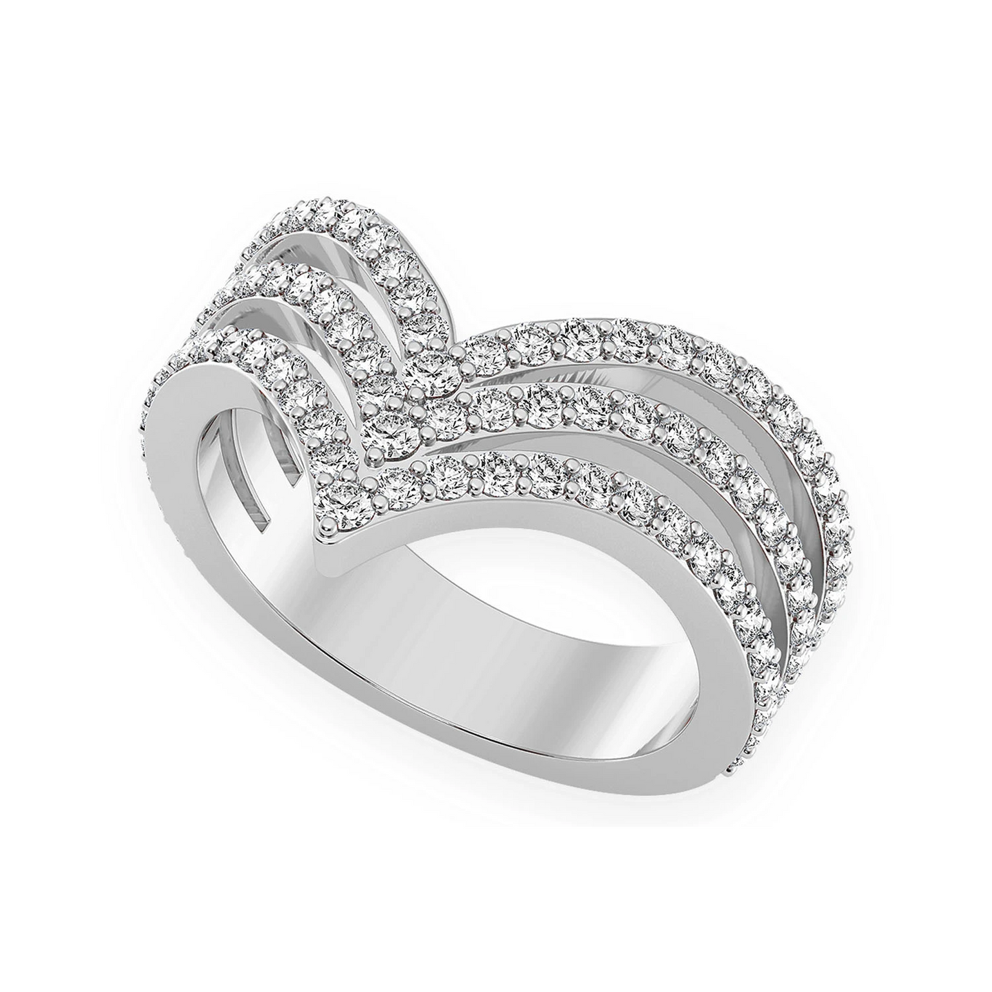 Triple Pointed V-Shaped Ring in 14K white gold, angled view