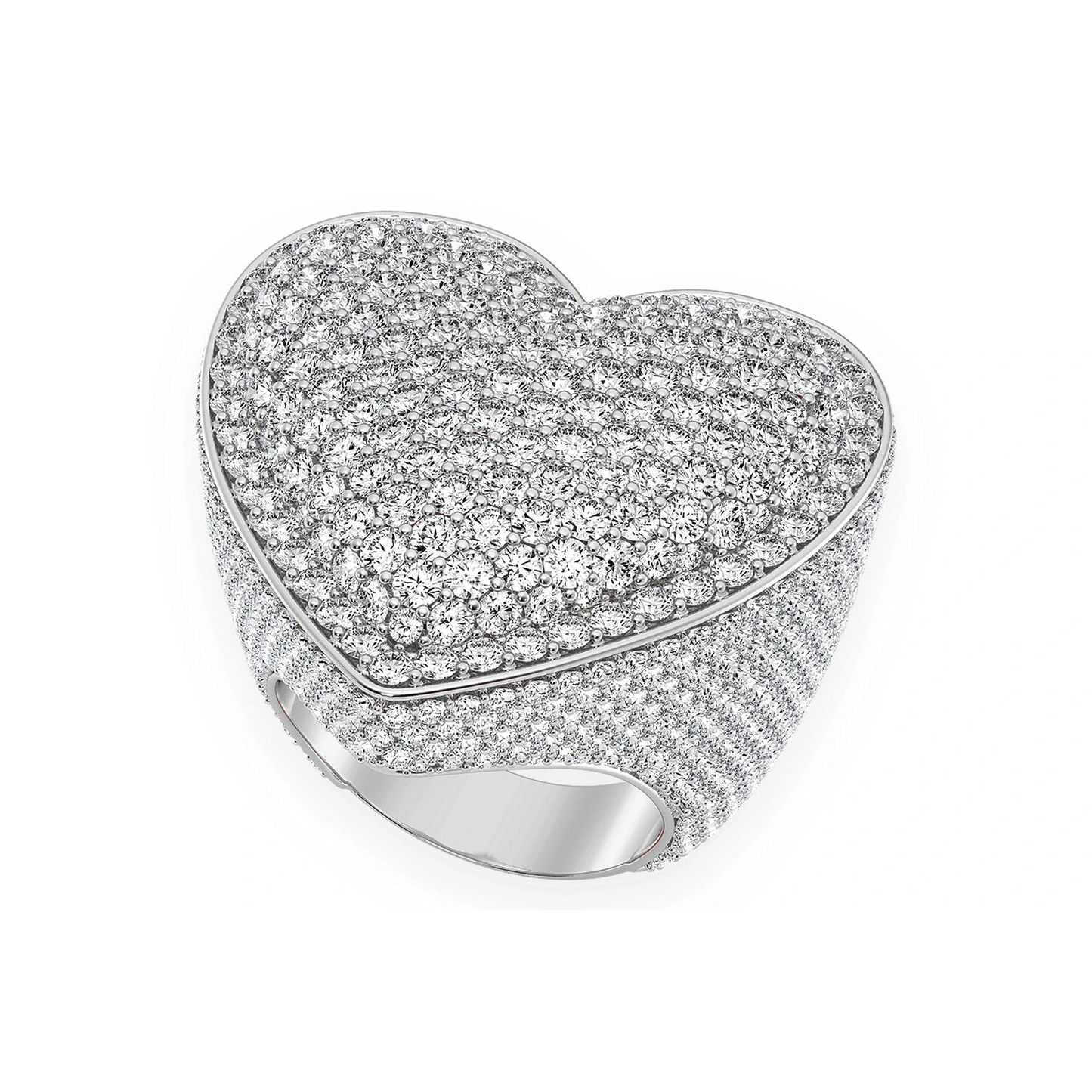 Deluxe Bubbly Heart Signet Ring in 14K white gold, angled view