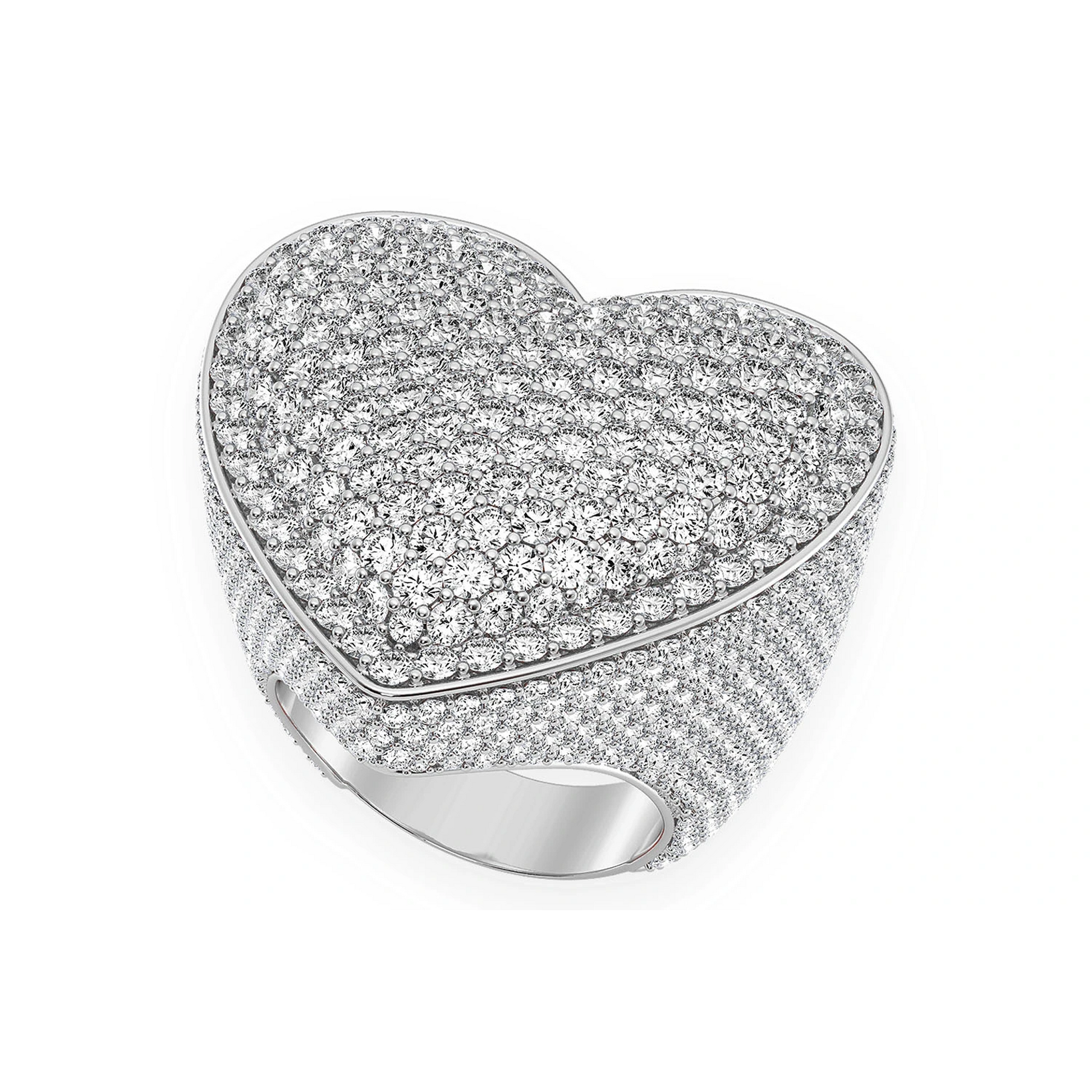 Deluxe Bubbly Heart Signet Ring in 14K white gold, angled view