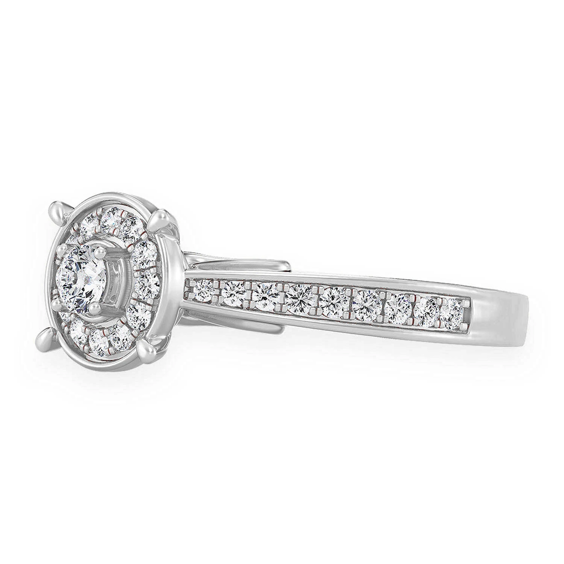Round Halo Diamond Engagement Ring in 14K white gold, detail view