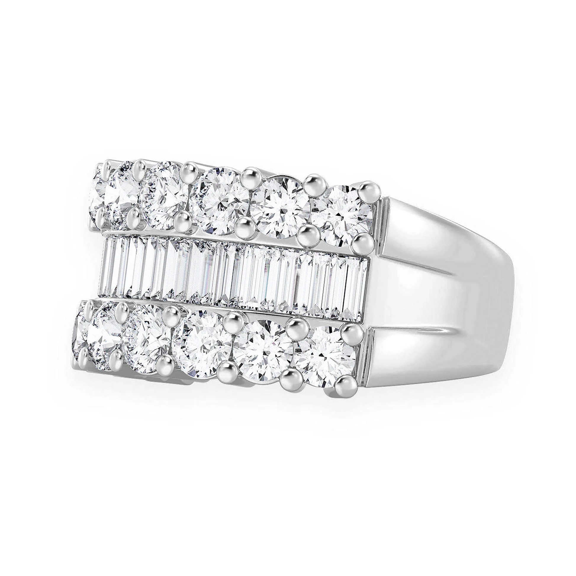 Single Row Baguette Diamond Band Ring in 14K white gold, side view