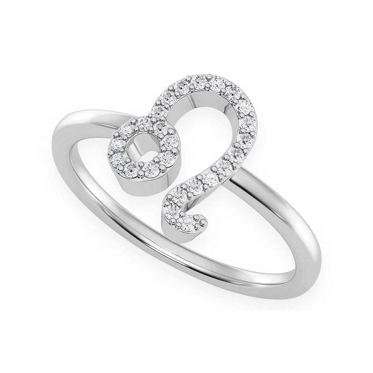 Zodiac Diamond Ring in 14K white gold, Leo design, detail view