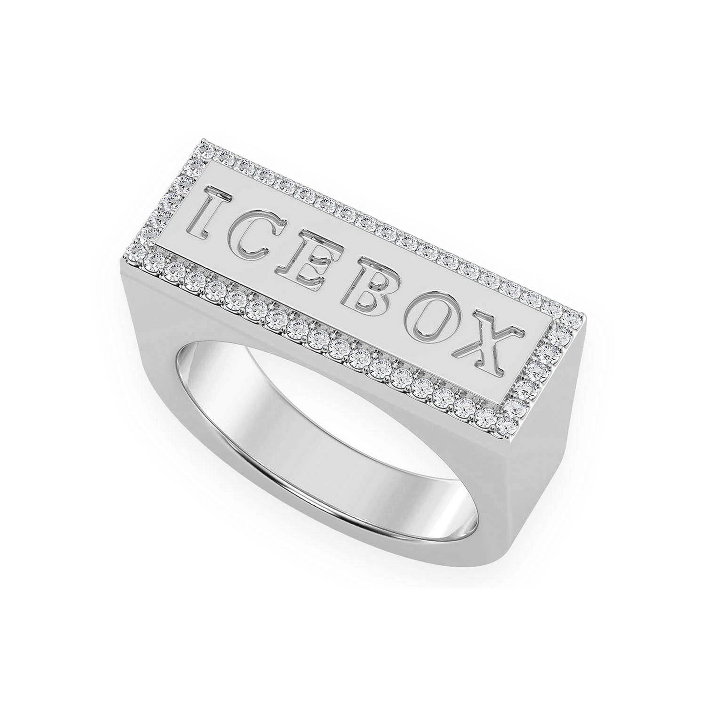 Icebox Logo Diamond Ring in 14K white gold, detail view