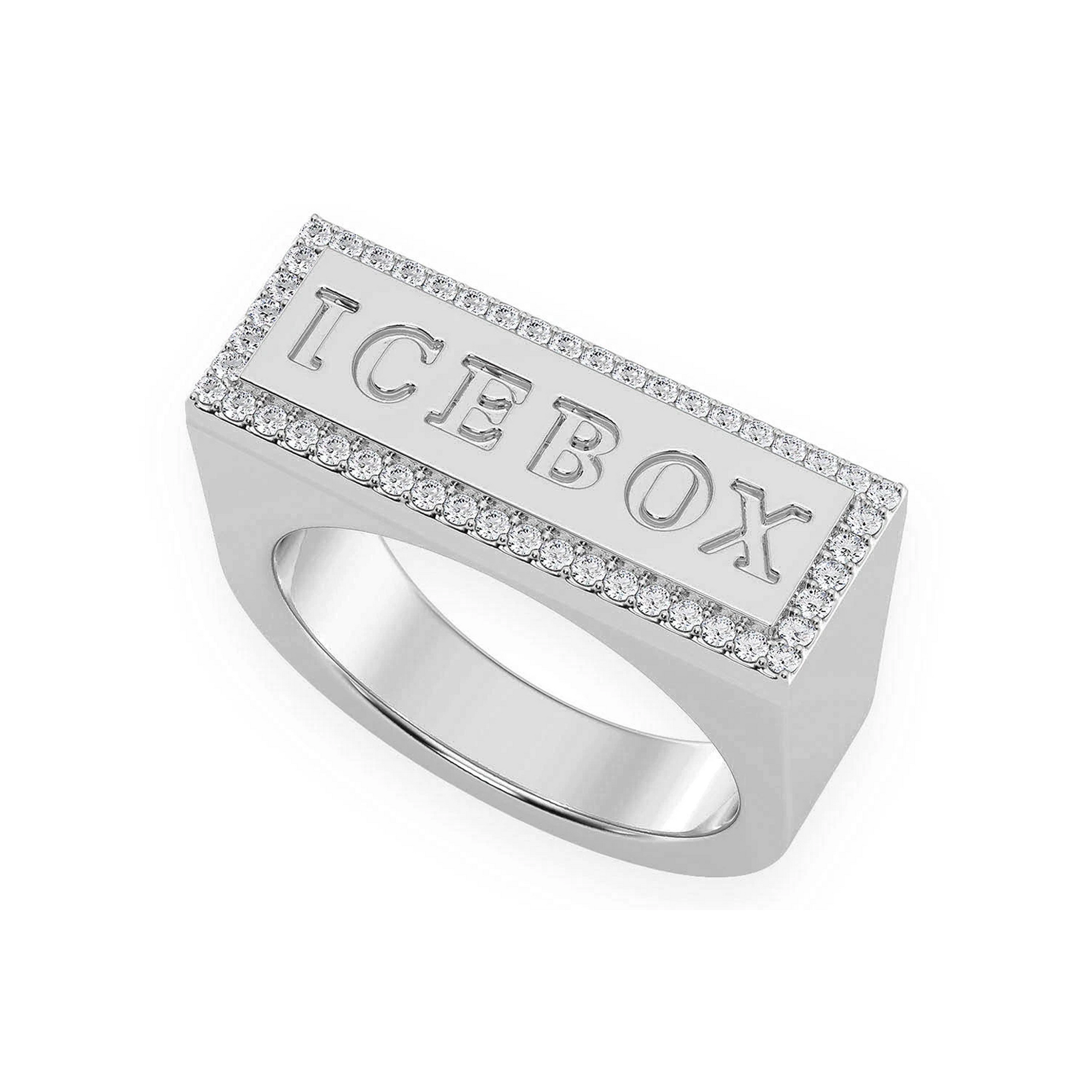 Icebox Logo Diamond Ring in 14K white gold, detail view