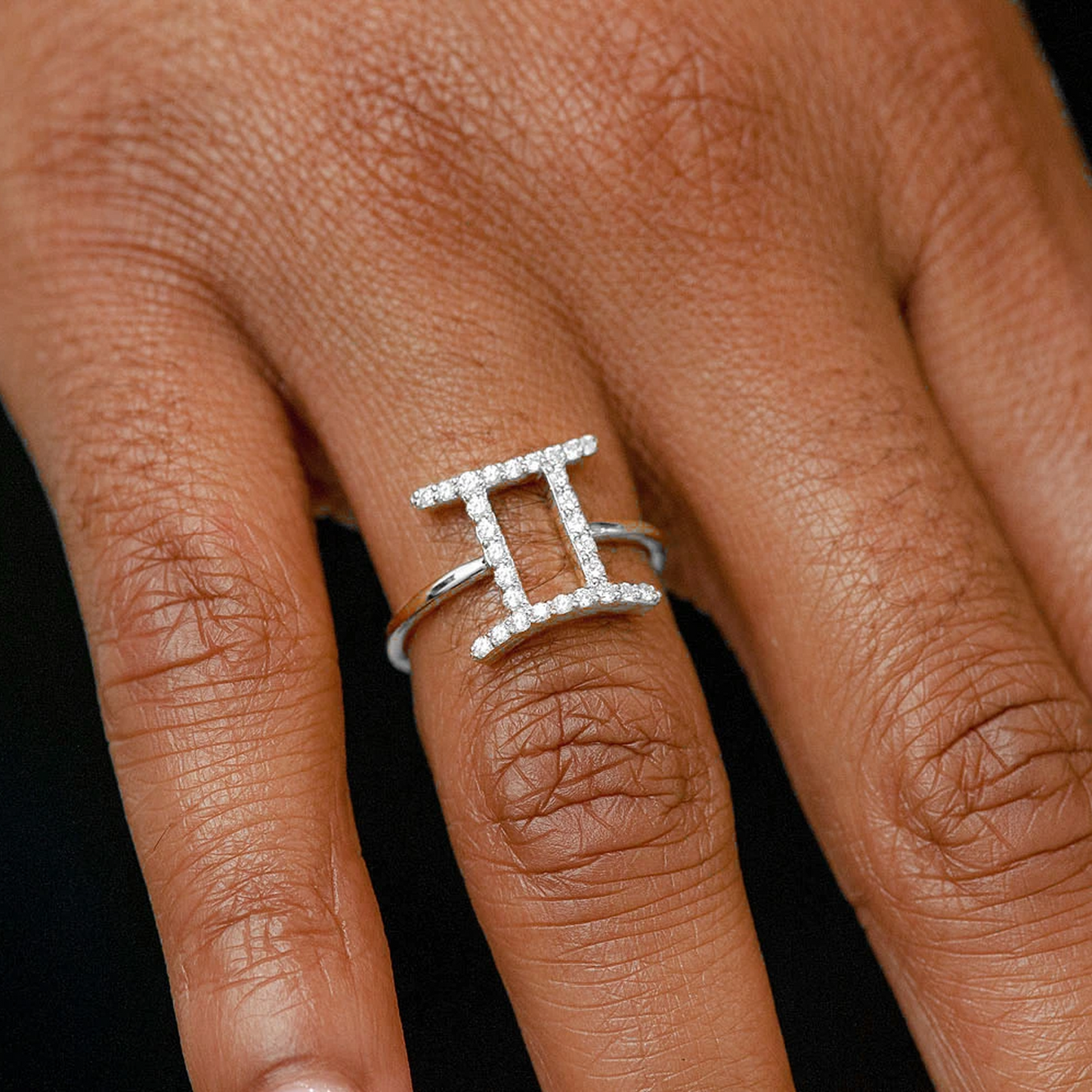 Zodiac Diamond Ring in 14K white gold, Gemini design, alternate view