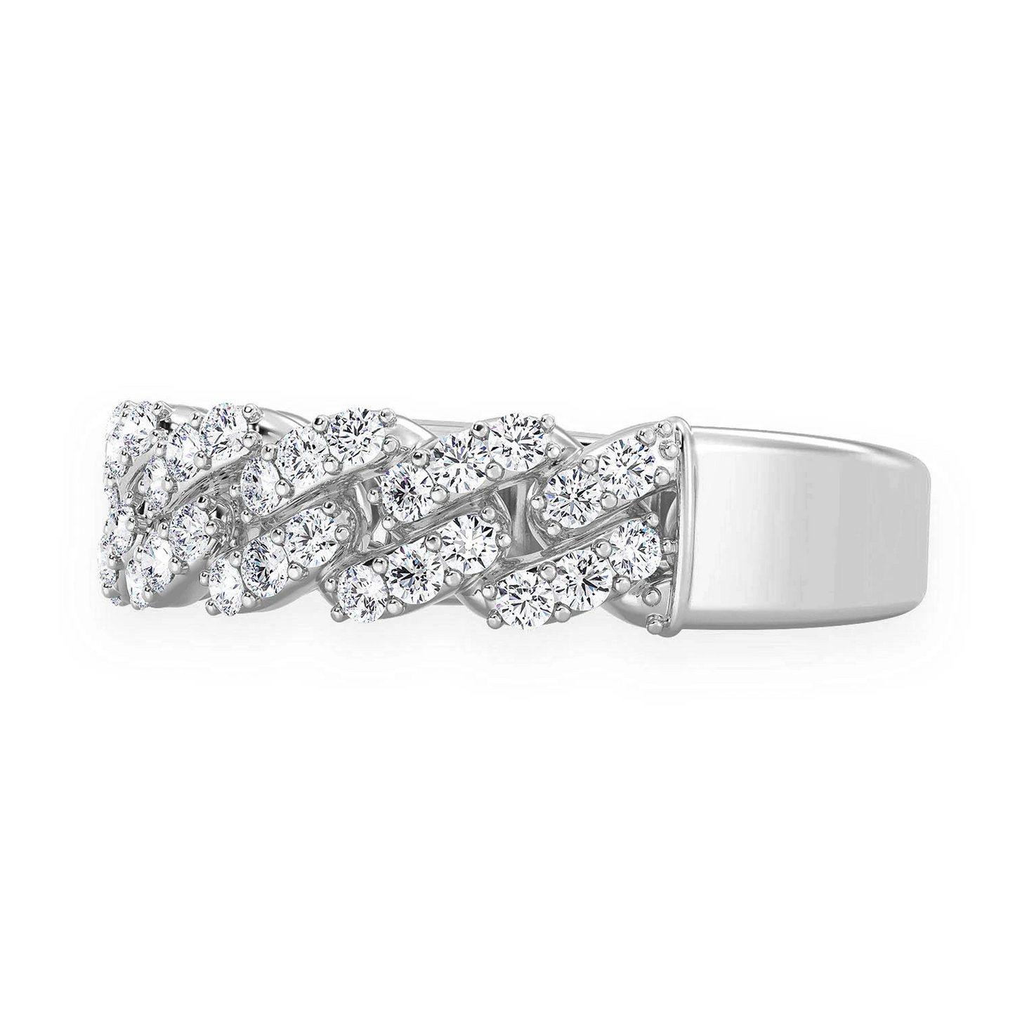 Iced Out Cuban Ring in 14K white gold, 7.5mm | 0.55ctw, detail view
