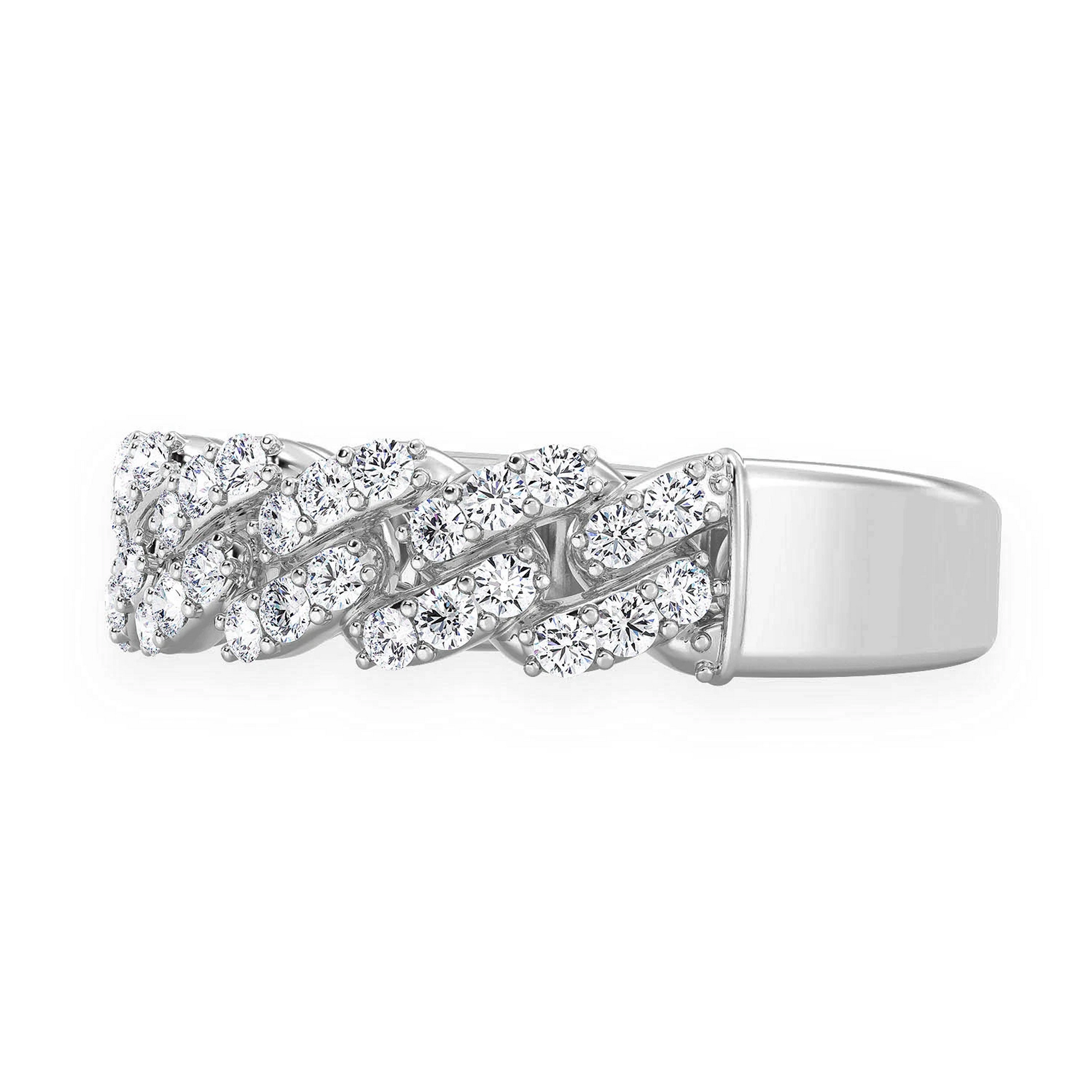 Iced Out Cuban Ring in 14K white gold, 7.5mm | 0.55ctw, detail view