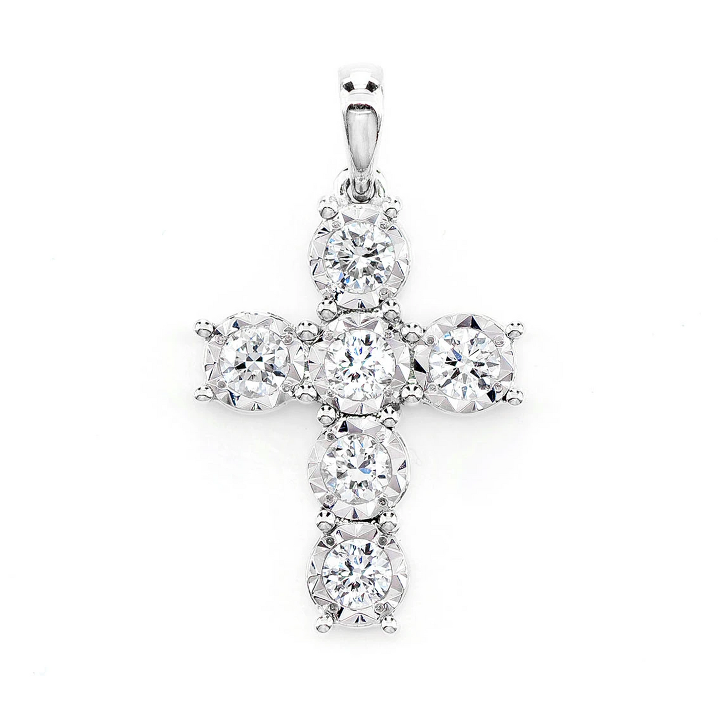 Six Stone Miracle Set Diamond Cross Pendant