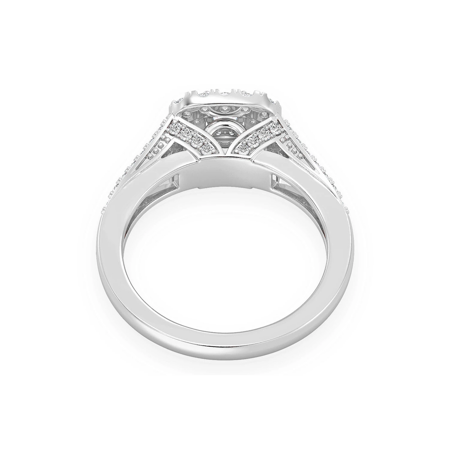 Cushion Double Halo Diamond Ring in 14K white gold, alternate view