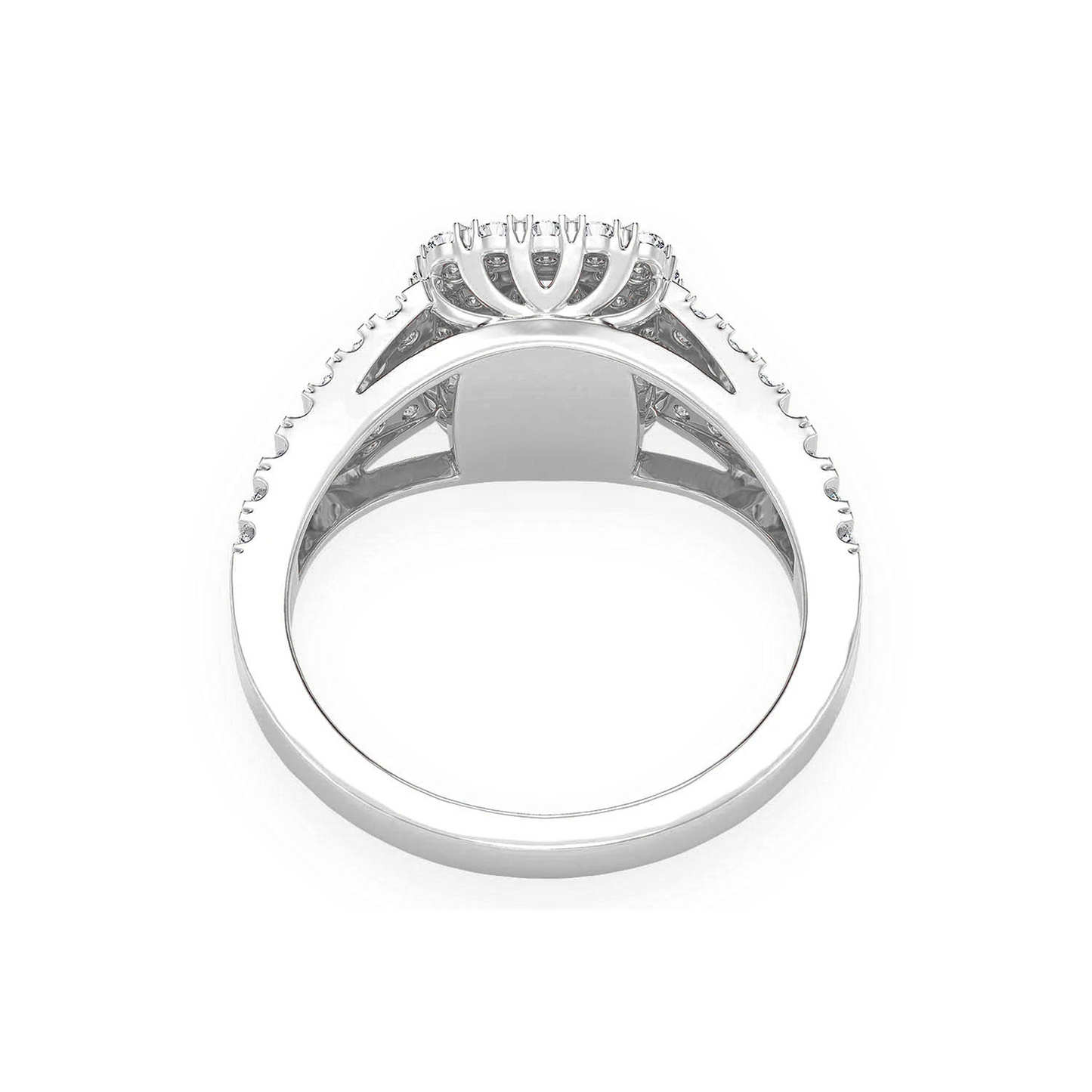 Cushion Double Halo Split Shank Ring in 14K white gold, alternate view