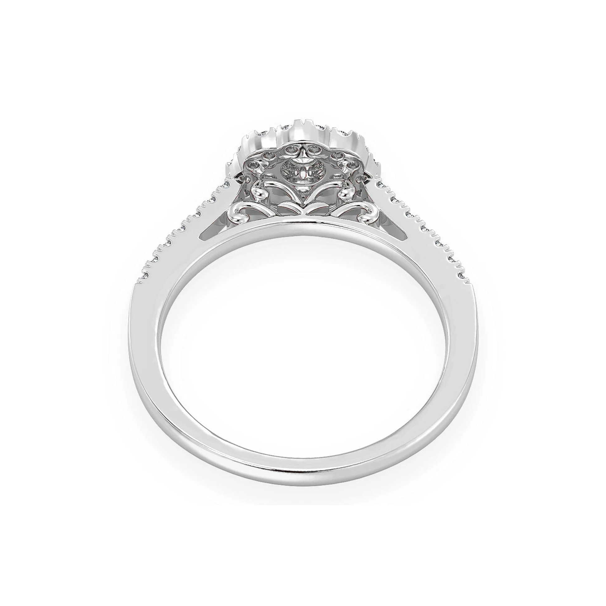 Single Band Floral Diamond Engagement Ring in 14K white gold, detail view