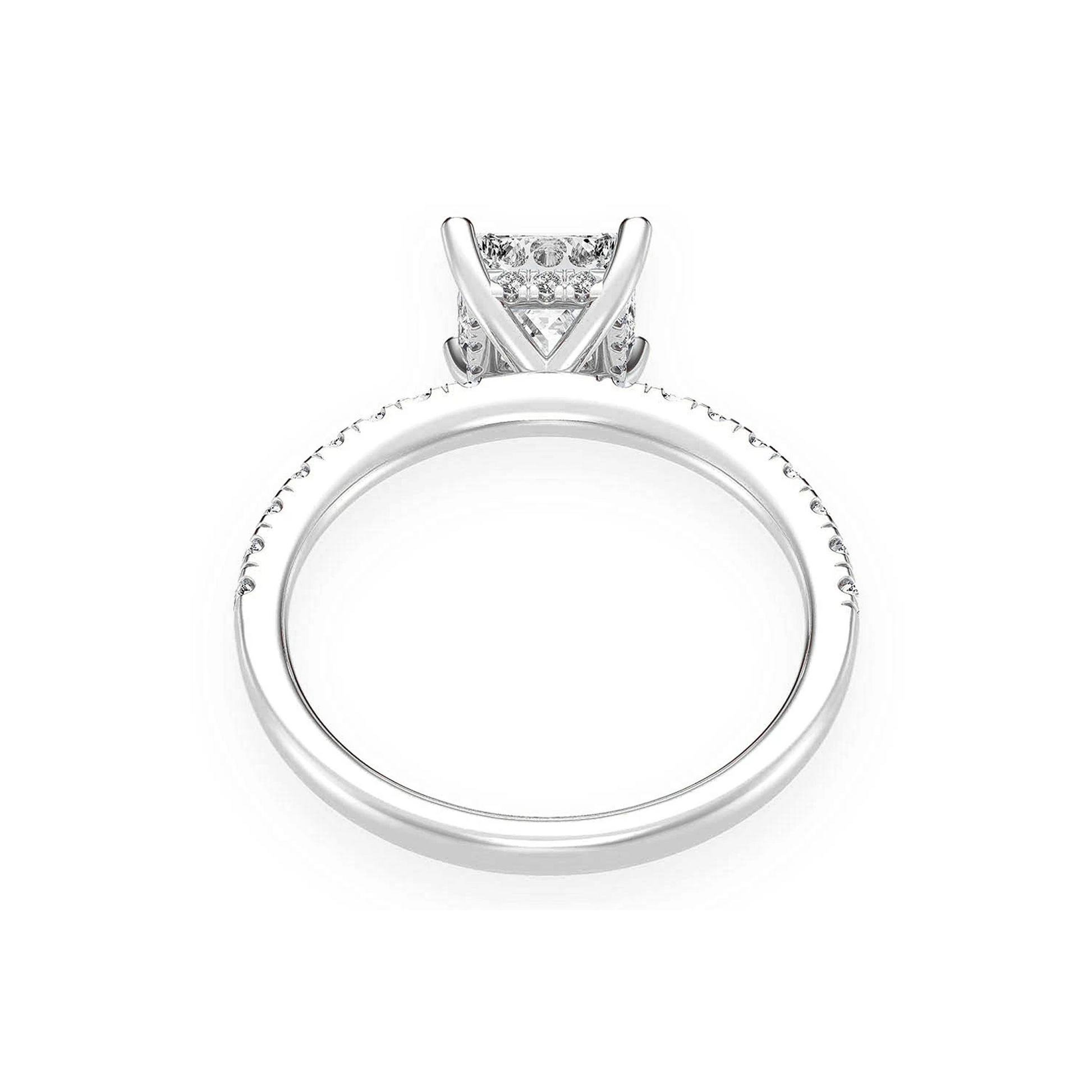 1ct Princess Cut Under Halo Diamond Ring in 14K white gold, alternate view