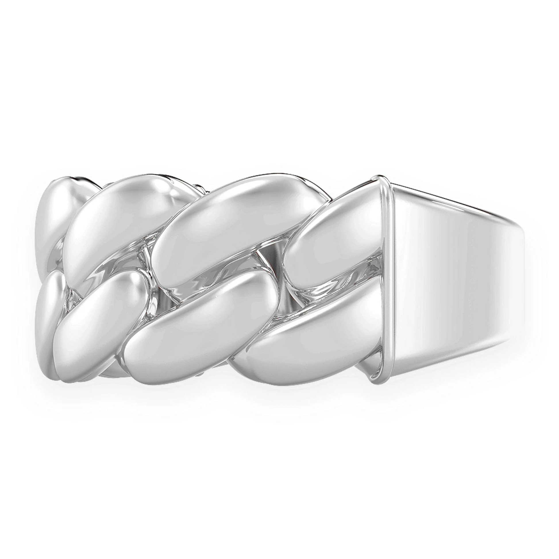 Solid Gold Cuban Ring in 14K white gold, detail view 2